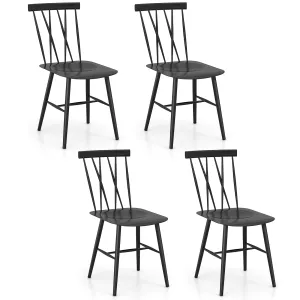 Giantex Metal Dining Chairs Set, Farmhouse Kitchen Chairs w/High Cross Backrest & Curved Seat set of dining chairs, wooden chairs