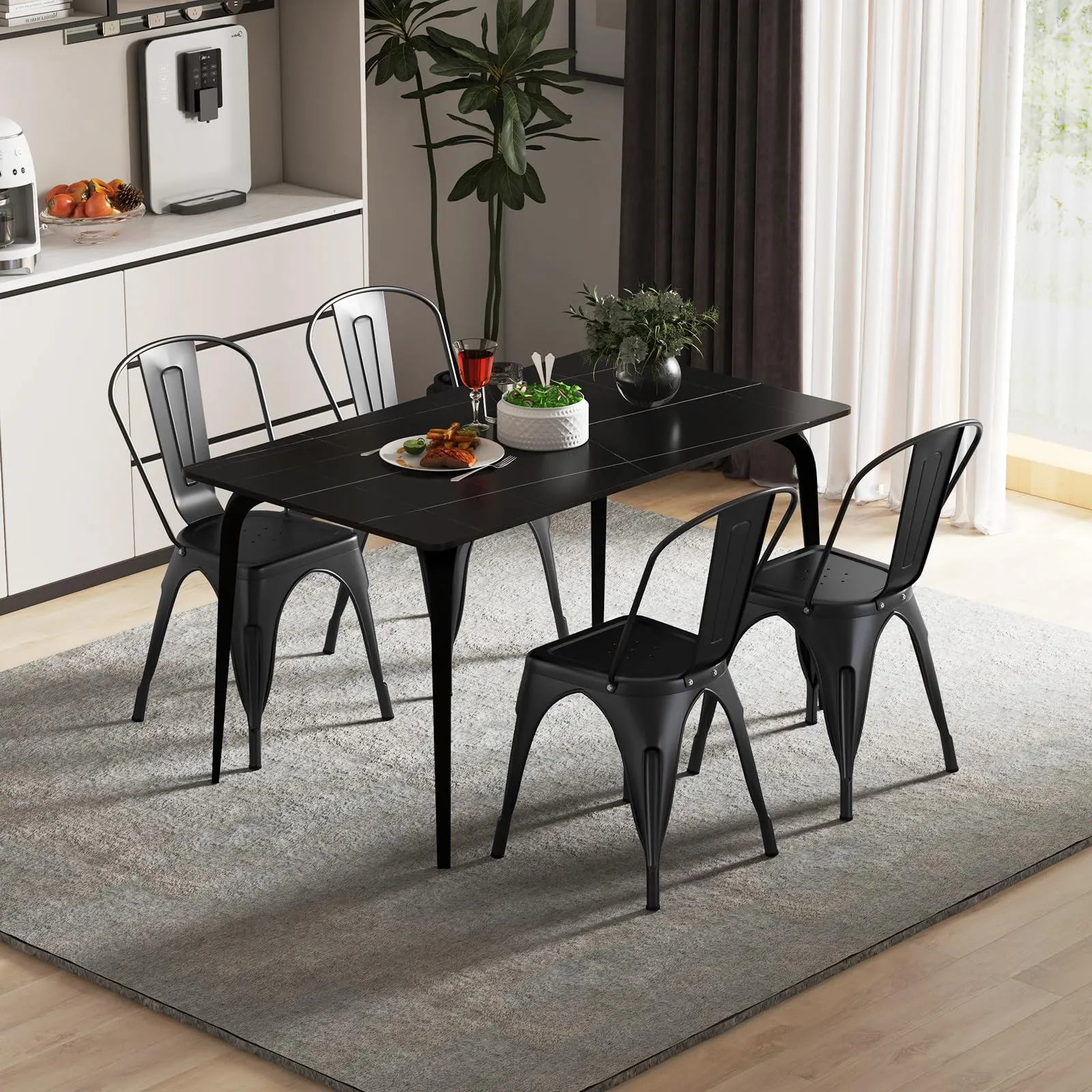 Giantex Metal Dining Chairs Set of 4, Farmhouse Kitchen Chairs with Removable Backrest
