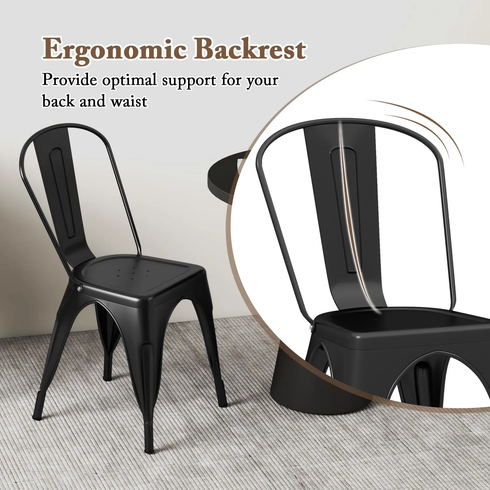 Giantex Metal Dining Chairs Set of 4, Farmhouse Kitchen Chairs with Removable Backrest