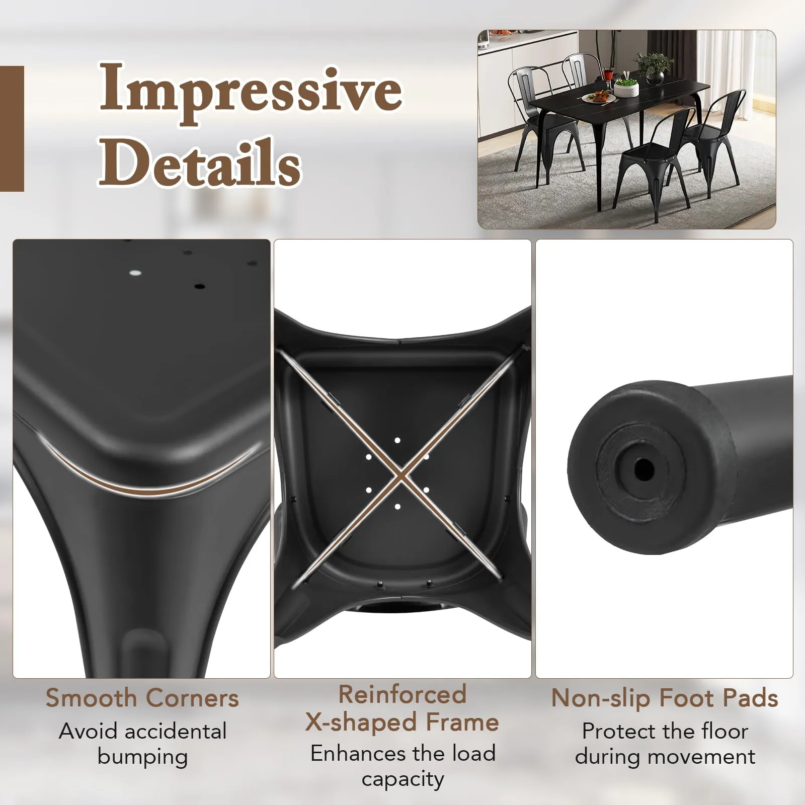 Giantex Metal Dining Chairs Set of 4, Farmhouse Kitchen Chairs with Removable Backrest