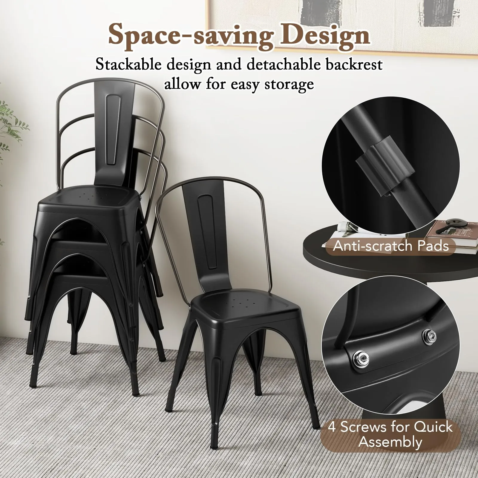 Giantex Metal Dining Chairs Set of 4, Farmhouse Kitchen Chairs with Removable Backrest