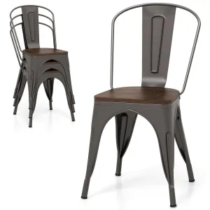 Giantex Metal Dining Chairs Set of 4, Stackable Kitchen Chairs with Wood Seat & Removable Backrest set of dining chairs, wooden chairs