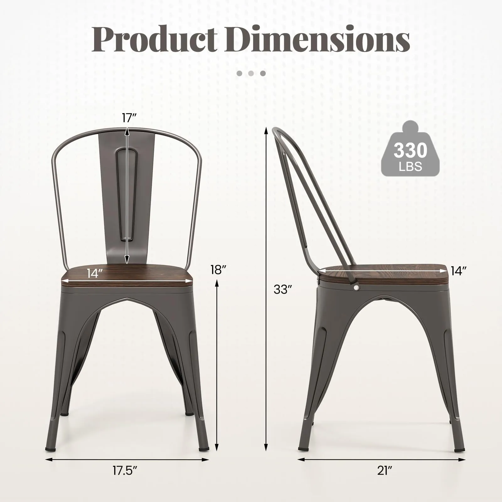 Giantex Metal Dining Chairs Set of 4, Stackable Kitchen Chairs with Wood Seat & Removable Backrest