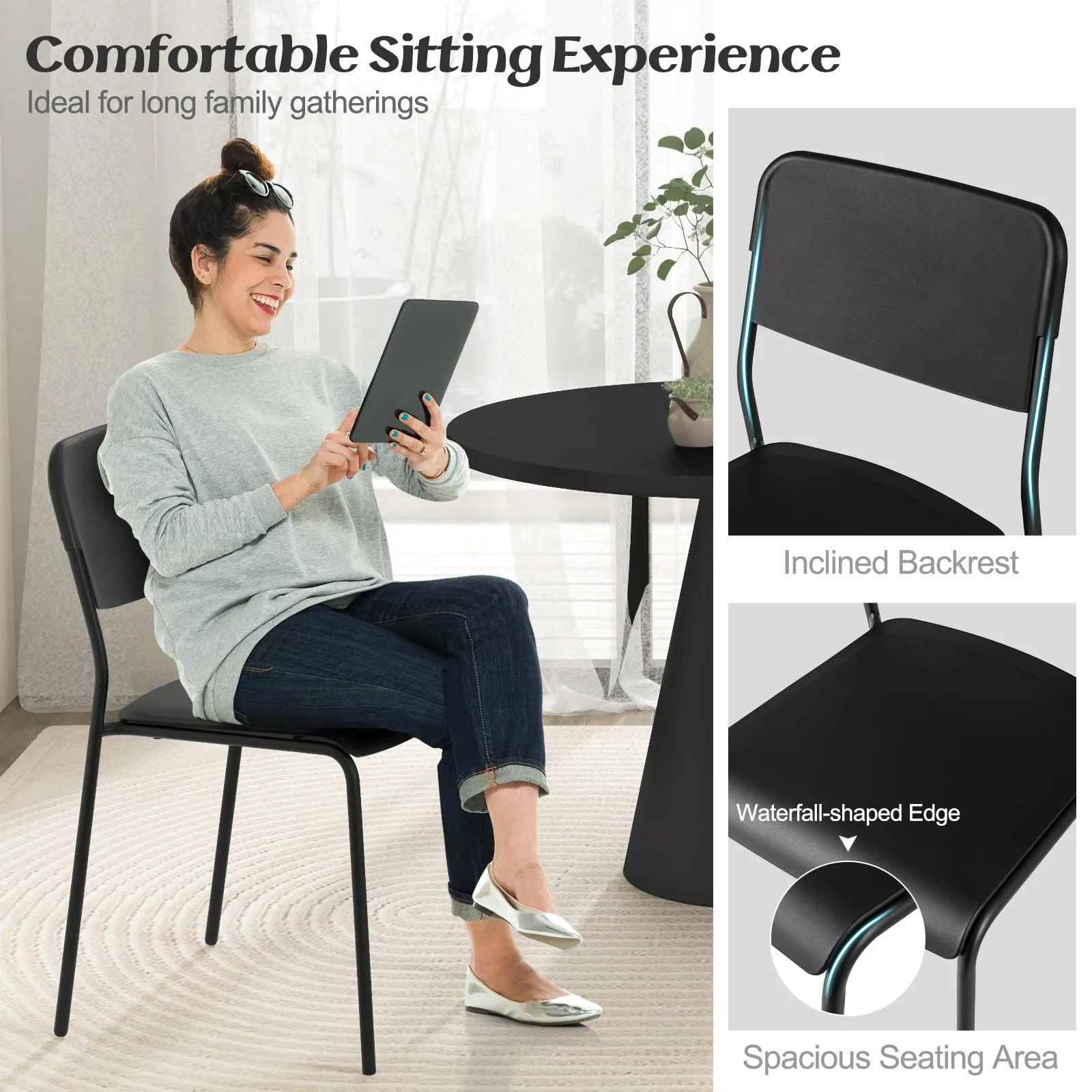 Giantex Metal Dining Chairs Set of 4, Stackable Lightweight Kitchen Chairs w/Tilted Backrest & Sturdy Metal Legs