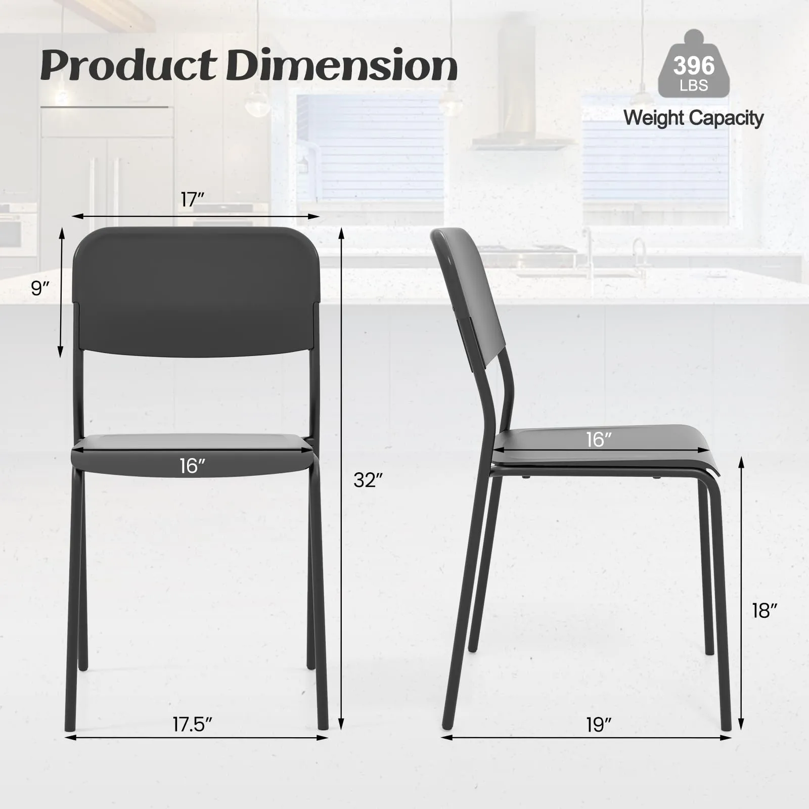 Giantex Metal Dining Chairs Set of 4, Stackable Lightweight Kitchen Chairs w/Tilted Backrest & Sturdy Metal Legs