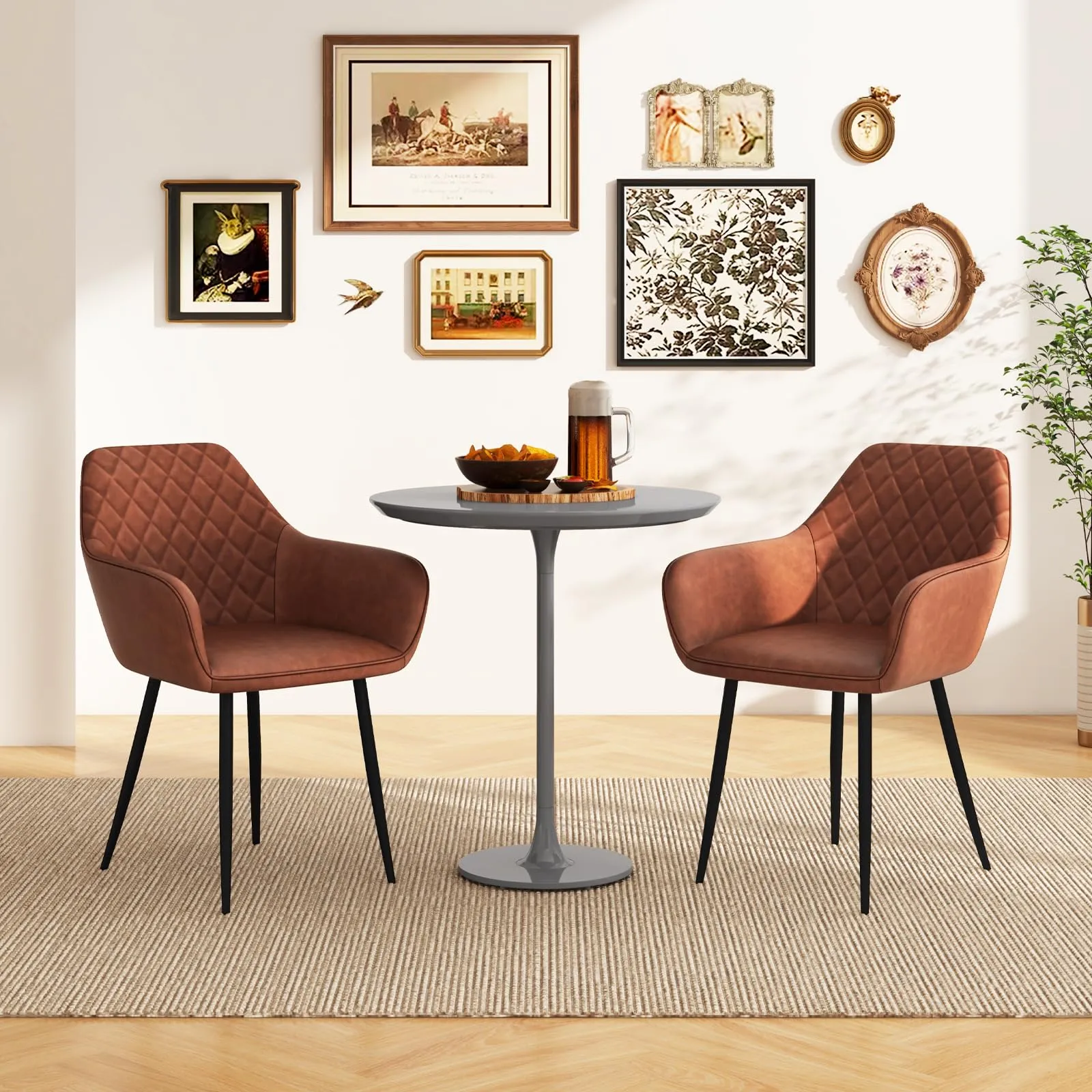 Giantex Mid Century Modern Dining Chairs Set of 2/4, Upholstered Accent Chairs w/Curved Backrest, Wide Seat & Armrests