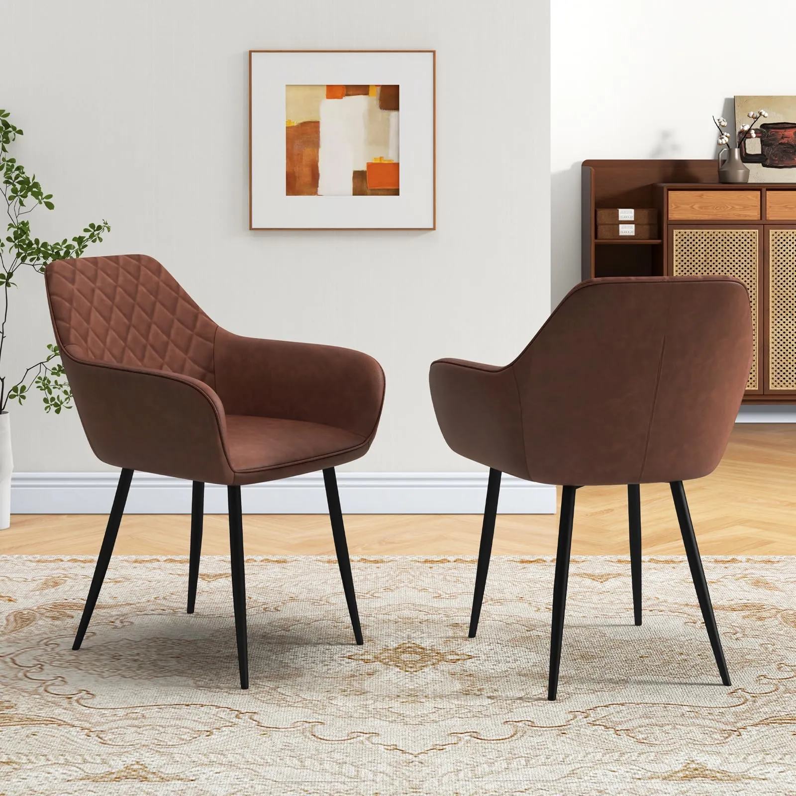 Giantex Mid Century Modern Dining Chairs Set of 2/4, Upholstered Accent Chairs w/Curved Backrest, Wide Seat & Armrests