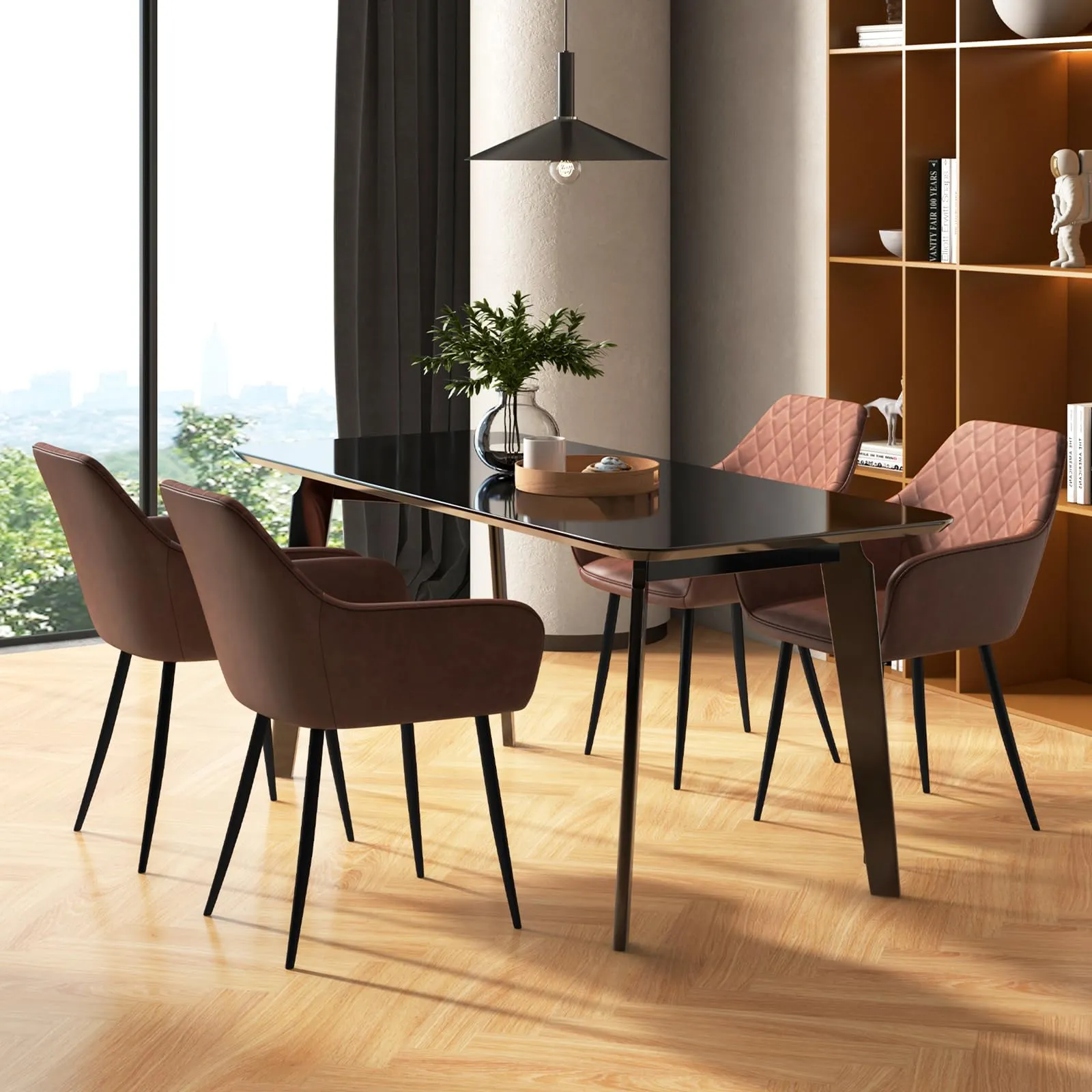 Giantex Mid Century Modern Dining Chairs Set of 2/4, Upholstered Accent Chairs w/Curved Backrest, Wide Seat & Armrests
