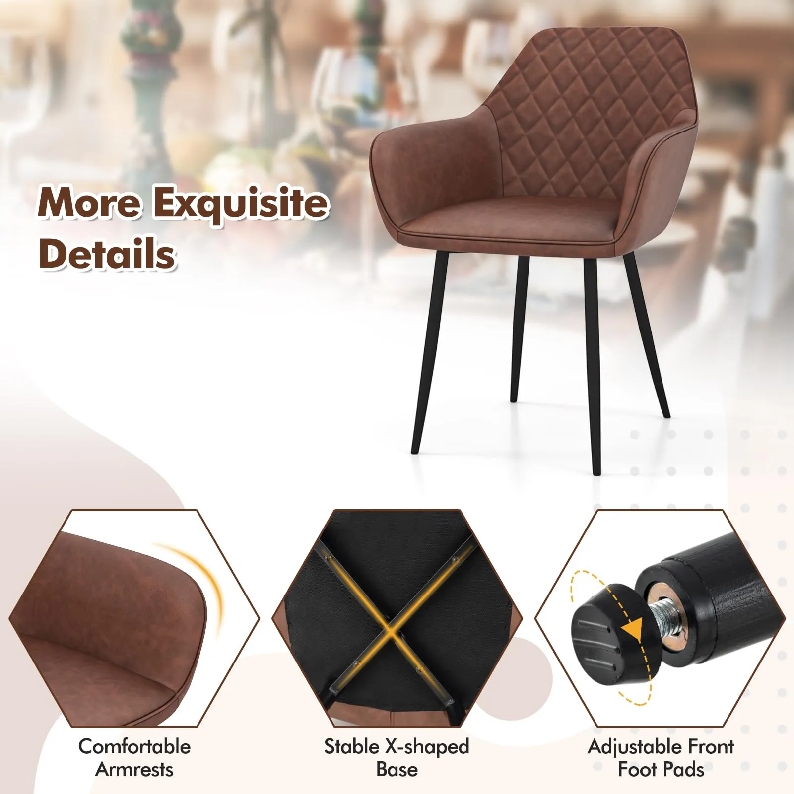 Giantex Mid Century Modern Dining Chairs Set of 2/4, Upholstered Accent Chairs w/Curved Backrest, Wide Seat & Armrests