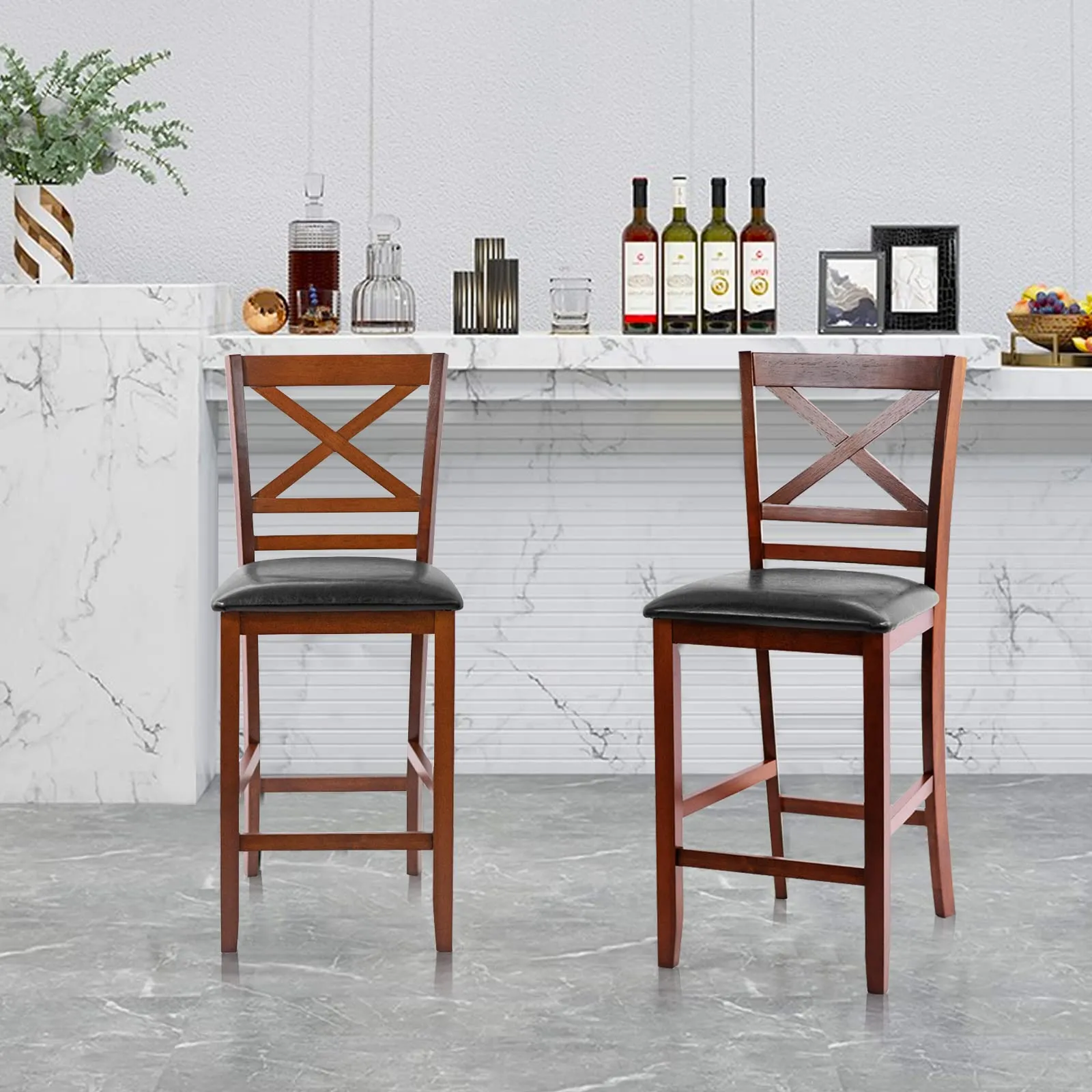 Giantex Modern 25 Counter Height Dining Pub Stools with X-Shaped Backrest, Soft Cushion & Durable PU Seat