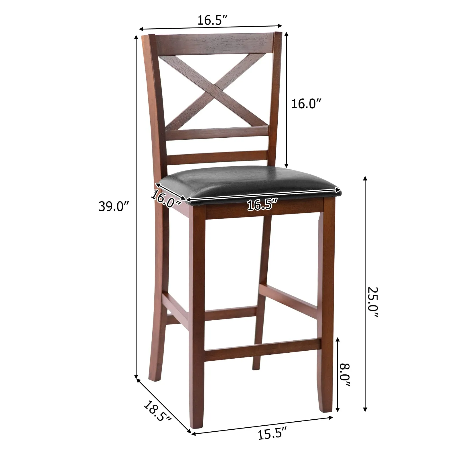 Giantex Modern 25 Counter Height Dining Pub Stools with X-Shaped Backrest, Soft Cushion & Durable PU Seat