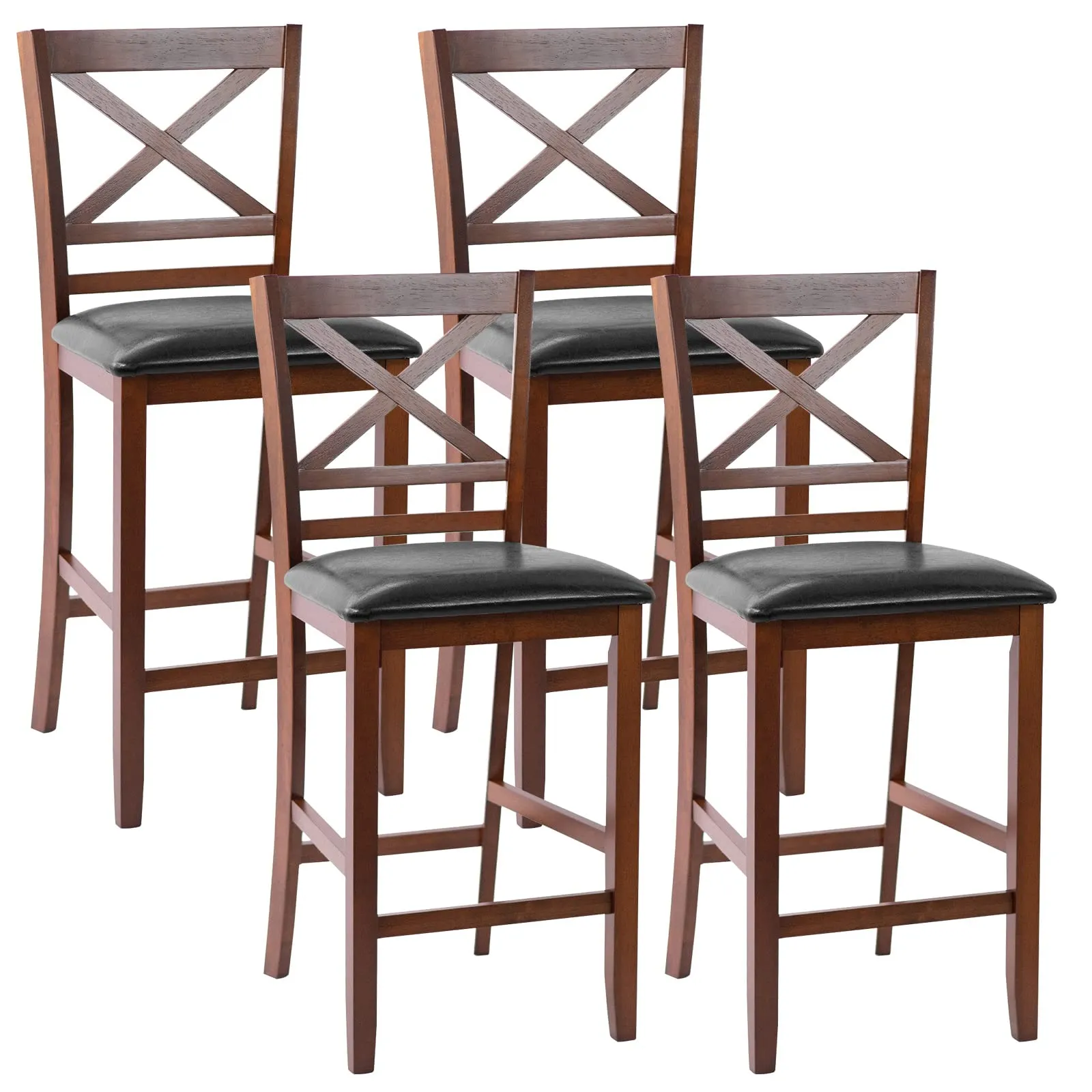 Giantex Modern 25 Counter Height Dining Pub Stools with X-Shaped Backrest, Soft Cushion & Durable PU Seat