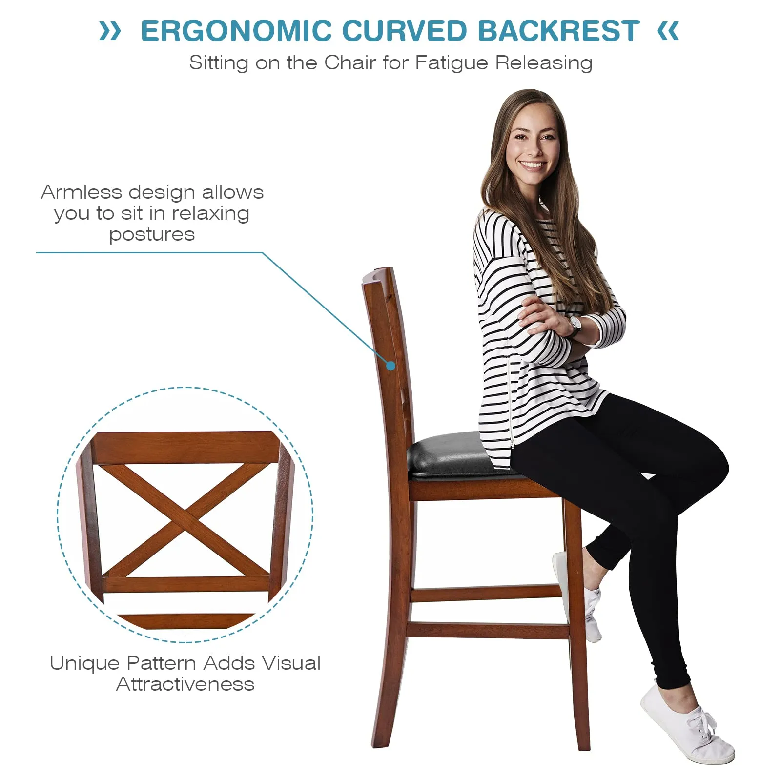 Giantex Modern 25 Counter Height Dining Pub Stools with X-Shaped Backrest, Soft Cushion & Durable PU Seat