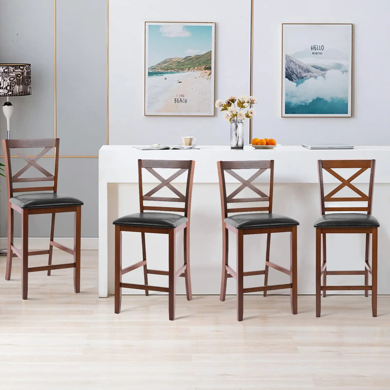 Giantex Modern 25 Counter Height Dining Pub Stools with X-Shaped Backrest, Soft Cushion & Durable PU Seat
