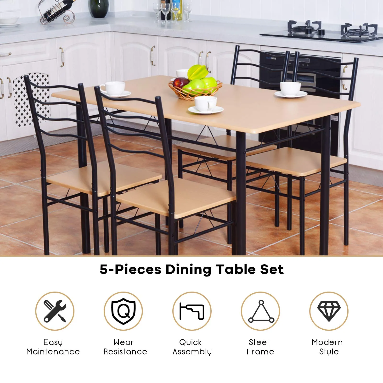 Giantex Modern 5 Piece Dining Table Set for 4 Chair
