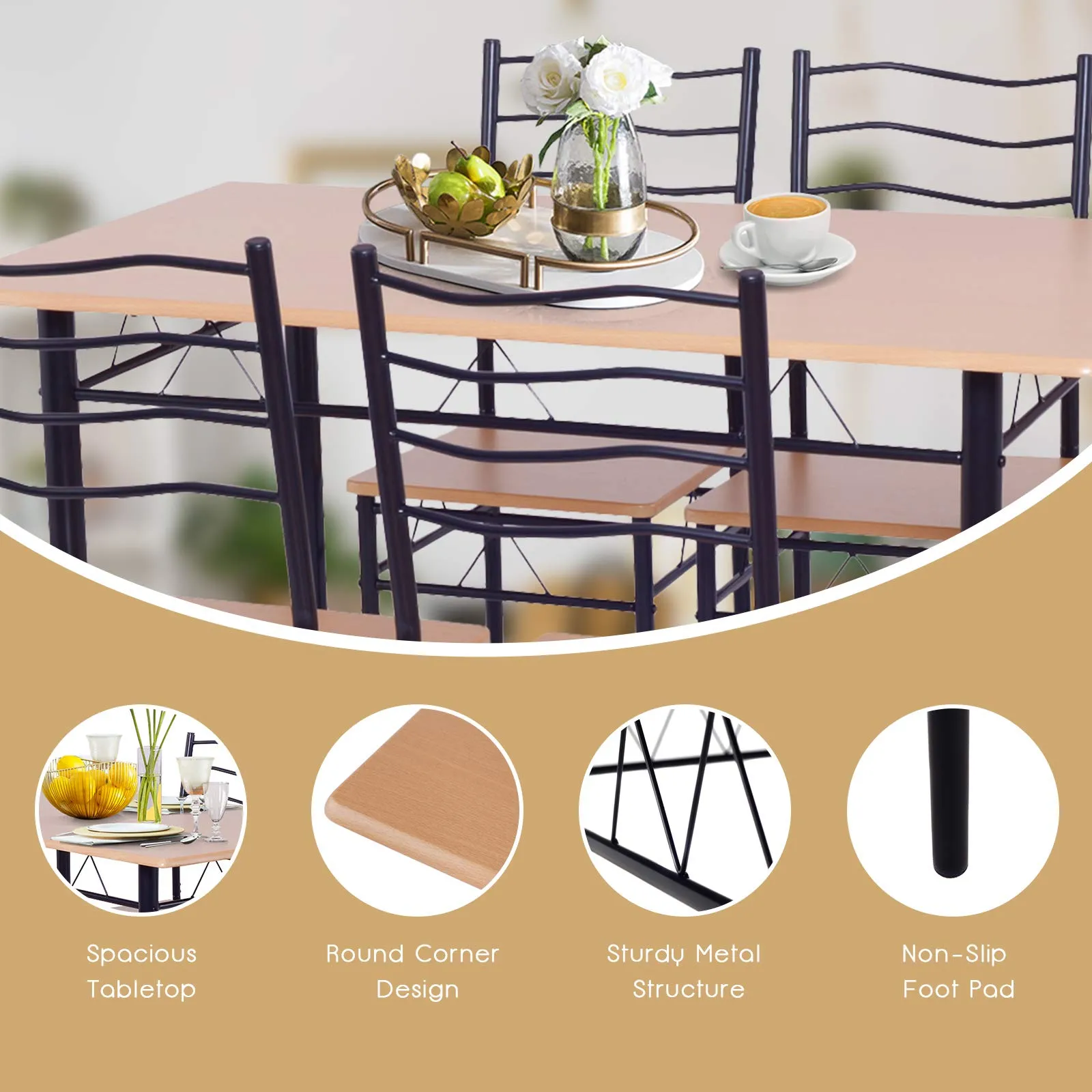Giantex Modern 5 Piece Dining Table Set for 4 Chair