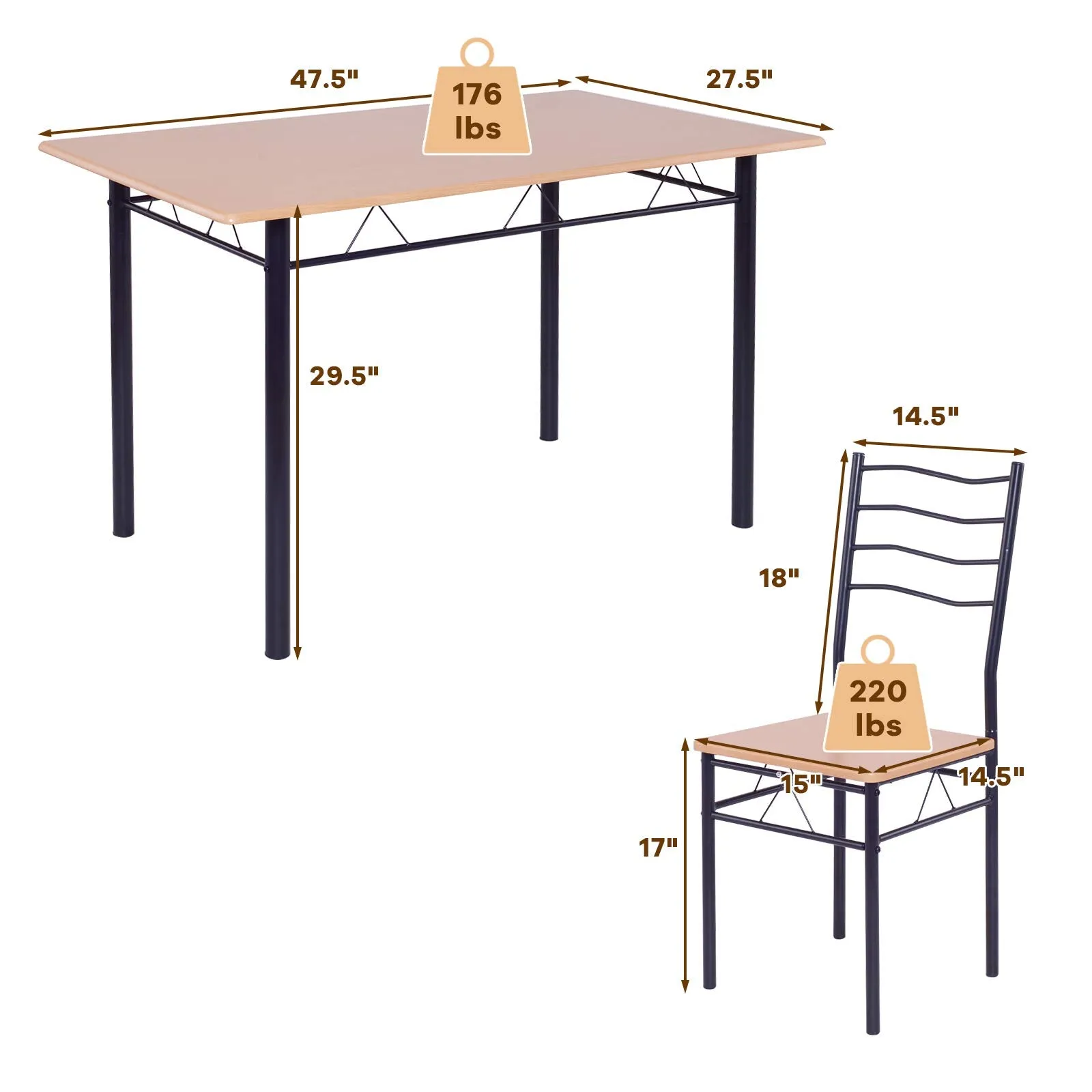 Giantex Modern 5 Piece Dining Table Set for 4 Chair
