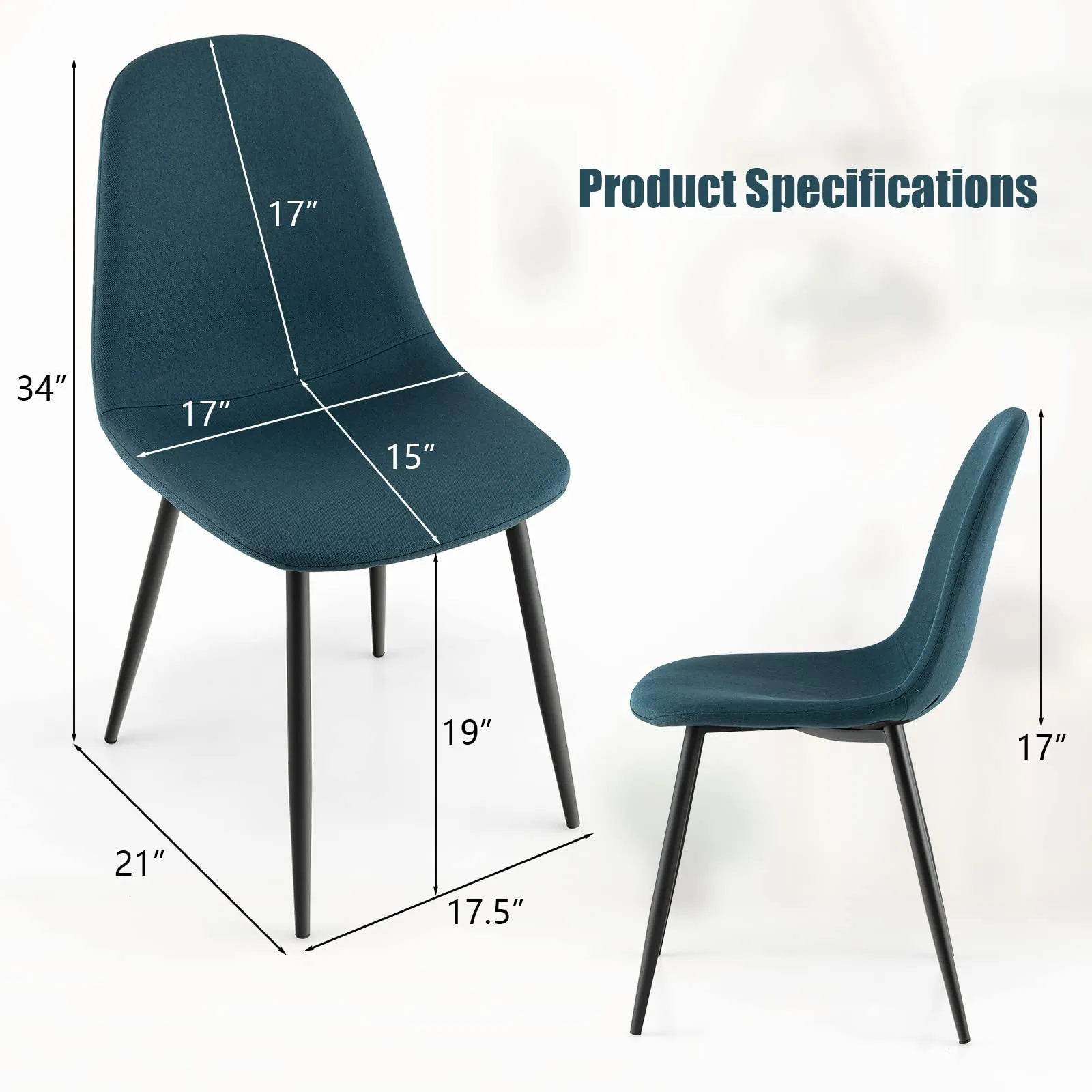Giantex Modern Dining Chairs Set of 2 or 4 - Classic Comfy Upholstered 17 High Backrest Linen Dining Room Chairs