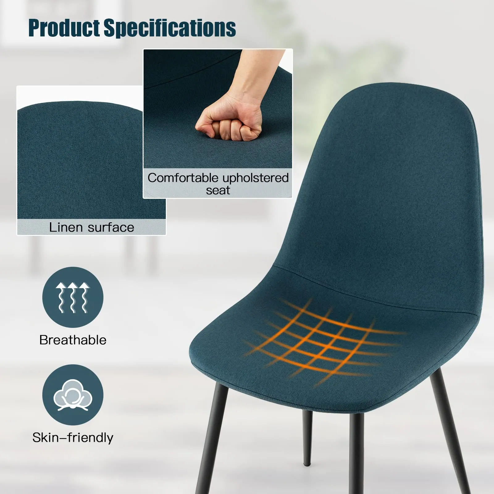 Giantex Modern Dining Chairs Set of 2 or 4 - Classic Comfy Upholstered 17 High Backrest Linen Dining Room Chairs