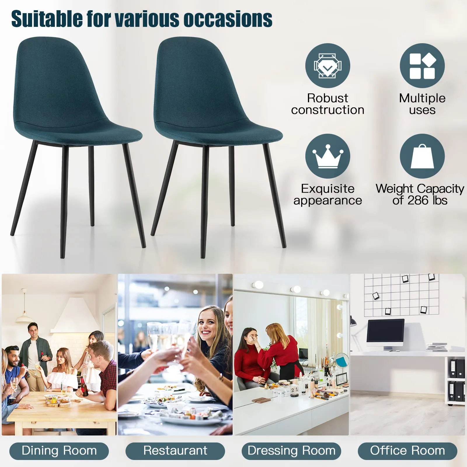 Giantex Modern Dining Chairs Set of 2 or 4 - Classic Comfy Upholstered 17 High Backrest Linen Dining Room Chairs
