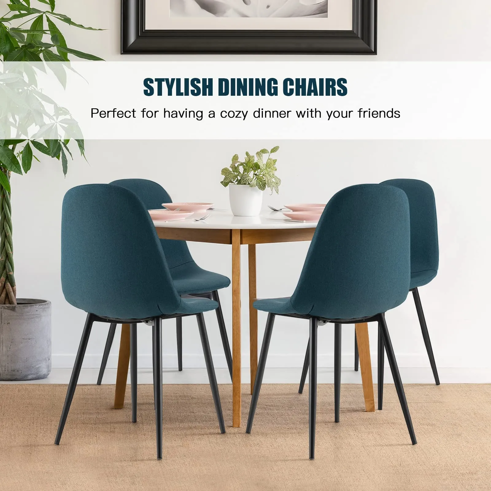 Giantex Modern Dining Chairs Set of 2 or 4 - Classic Comfy Upholstered 17 High Backrest Linen Dining Room Chairs