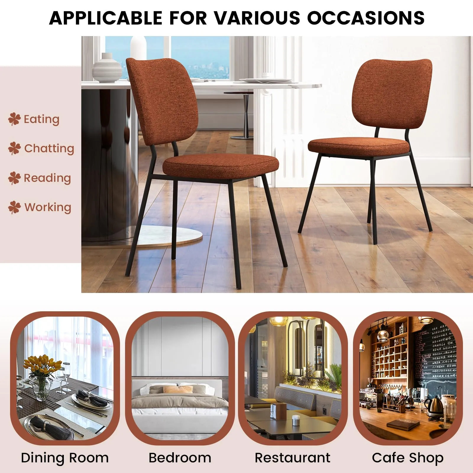 Giantex Modern Fabric Dining Chair Set of 2, Padded Kitchen Chair with Linen Fabric