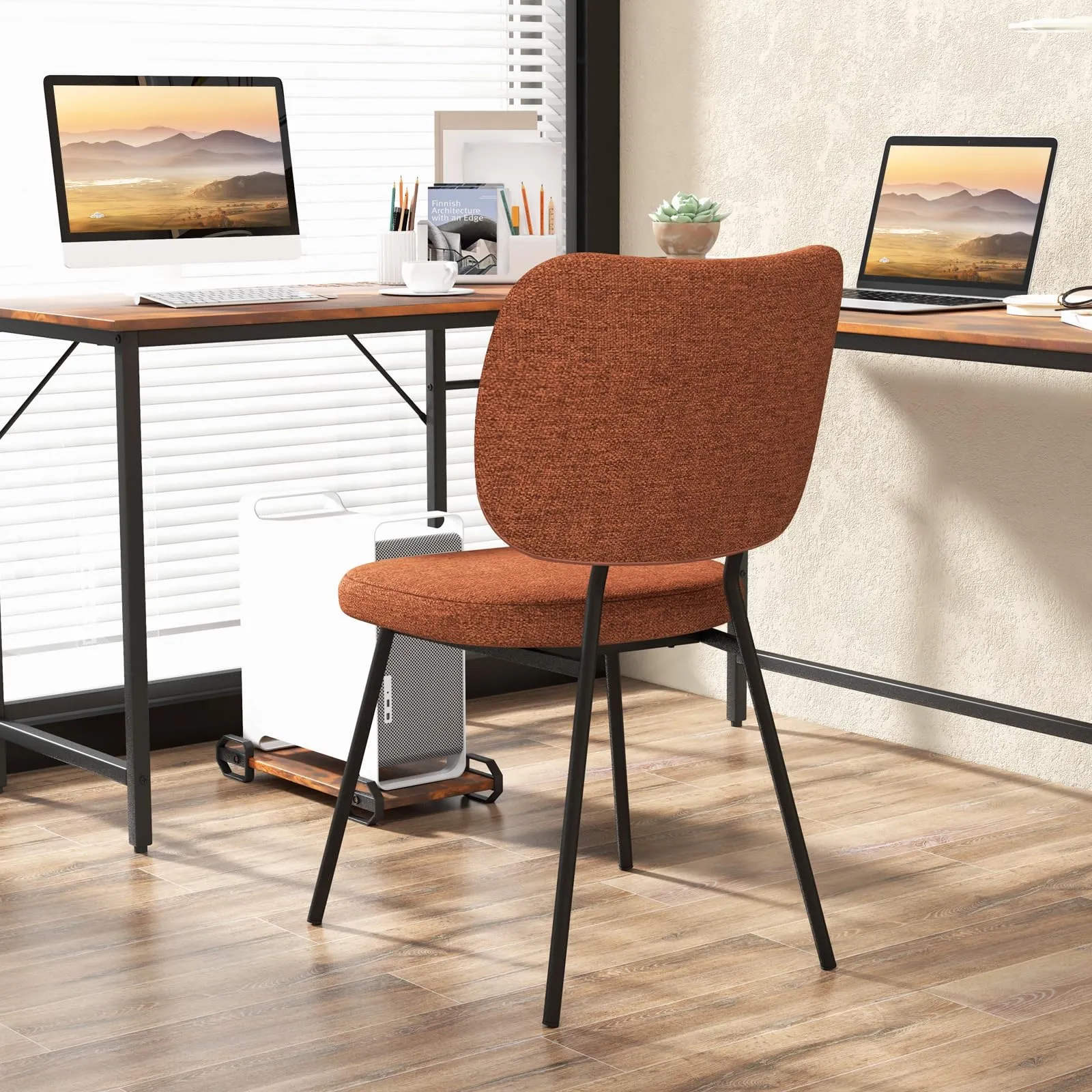 Giantex Modern Fabric Dining Chair Set of 2, Padded Kitchen Chair with Linen Fabric