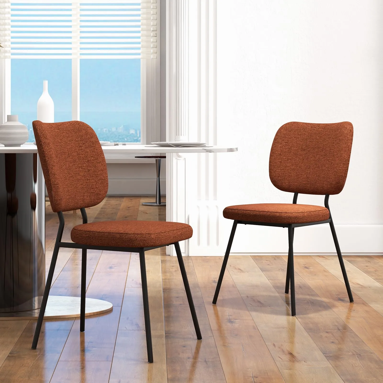 Giantex Modern Fabric Dining Chair Set of 2, Padded Kitchen Chair with Linen Fabric