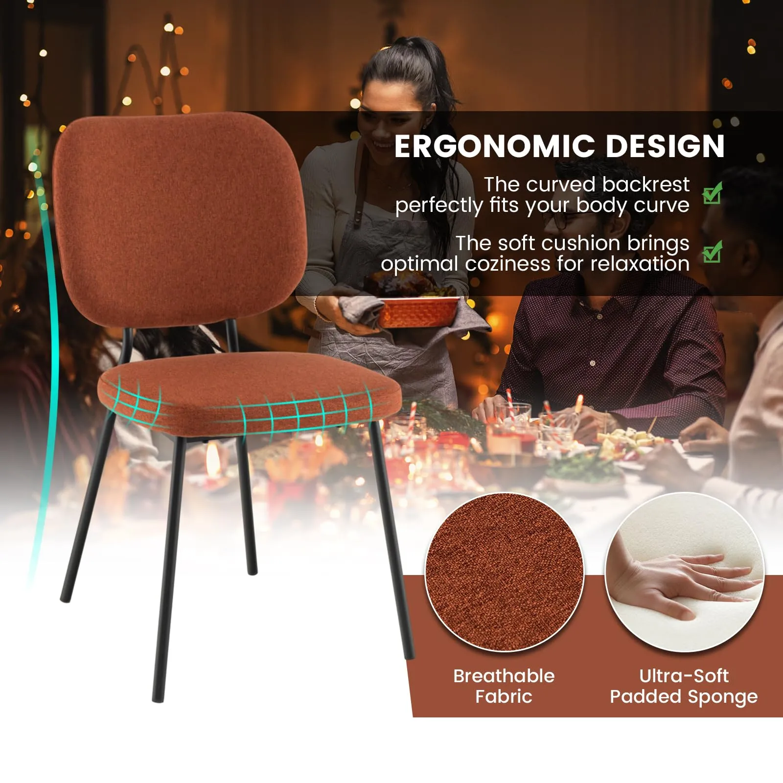 Giantex Modern Fabric Dining Chair Set of 2, Padded Kitchen Chair with Linen Fabric