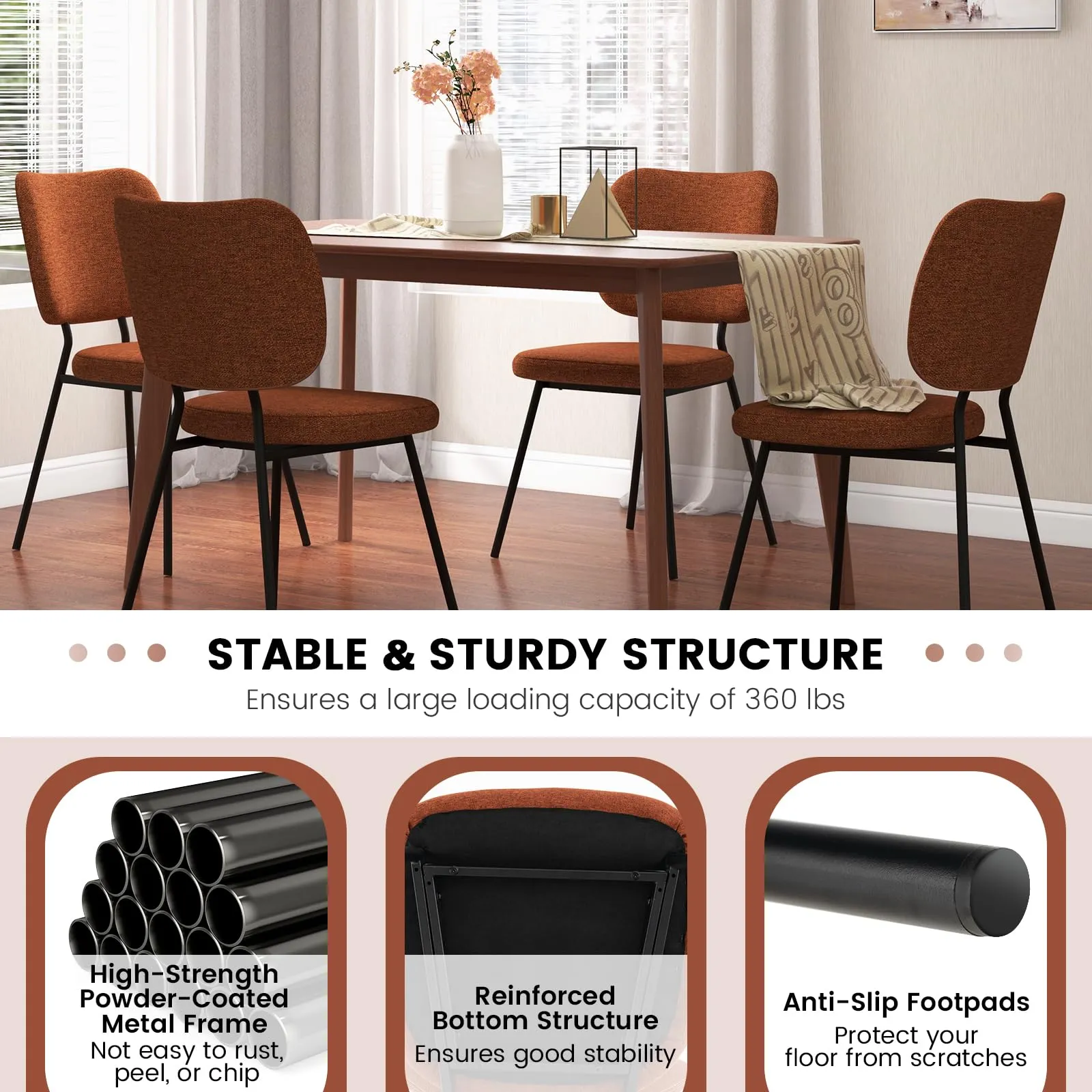 Giantex Modern Fabric Dining Chair Set of 2, Padded Kitchen Chair with Linen Fabric