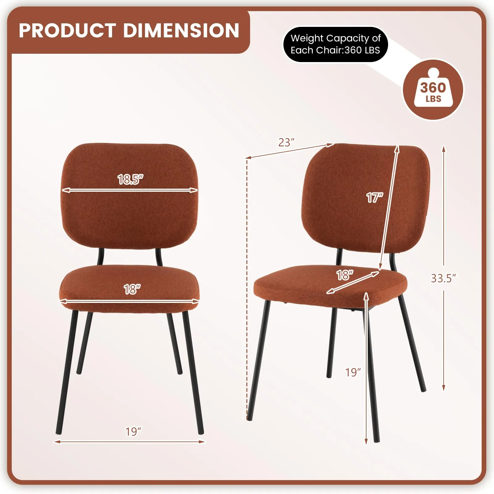 Giantex Modern Fabric Dining Chair Set of 2, Padded Kitchen Chair with Linen Fabric