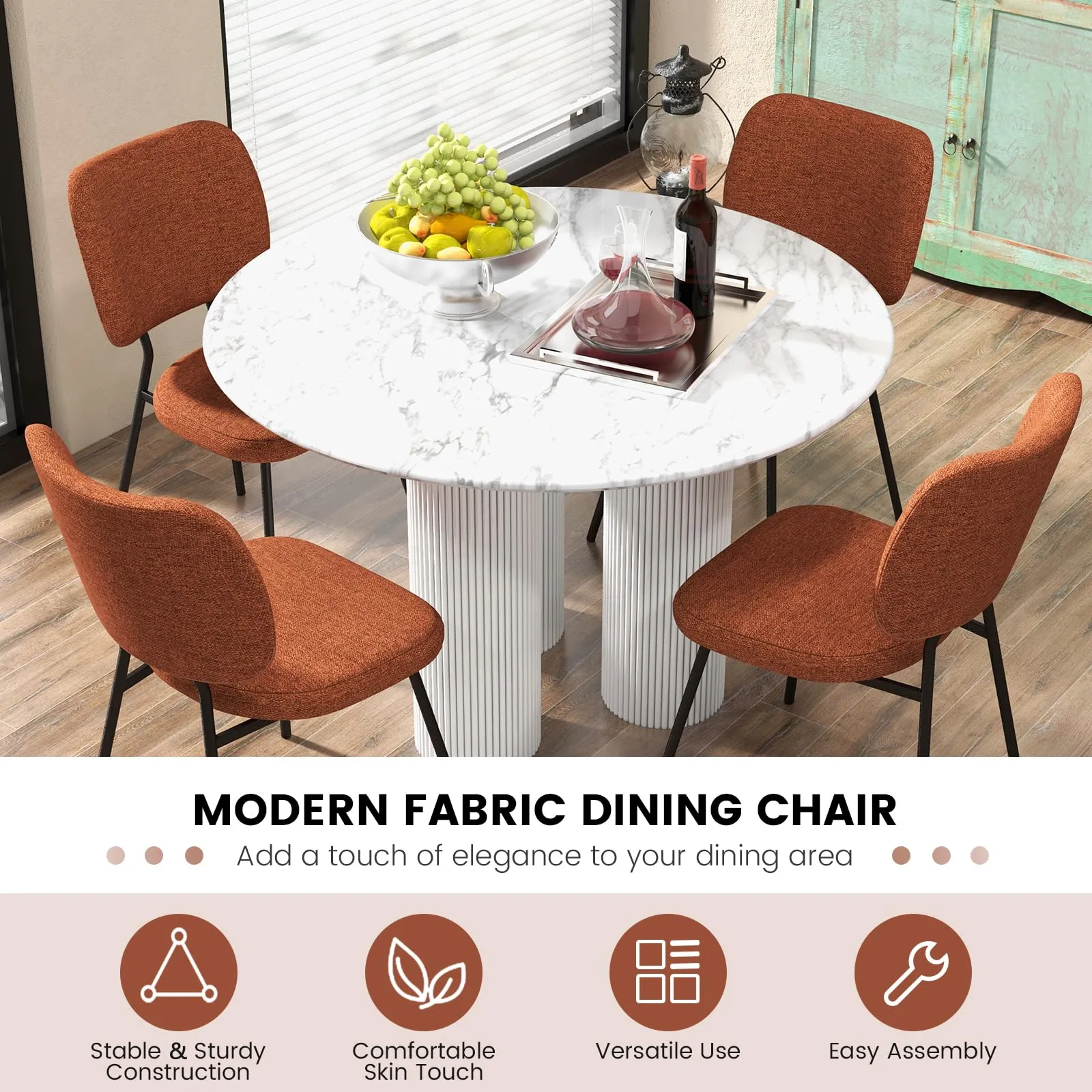 Giantex Modern Fabric Dining Chair Set of 2, Padded Kitchen Chair with Linen Fabric