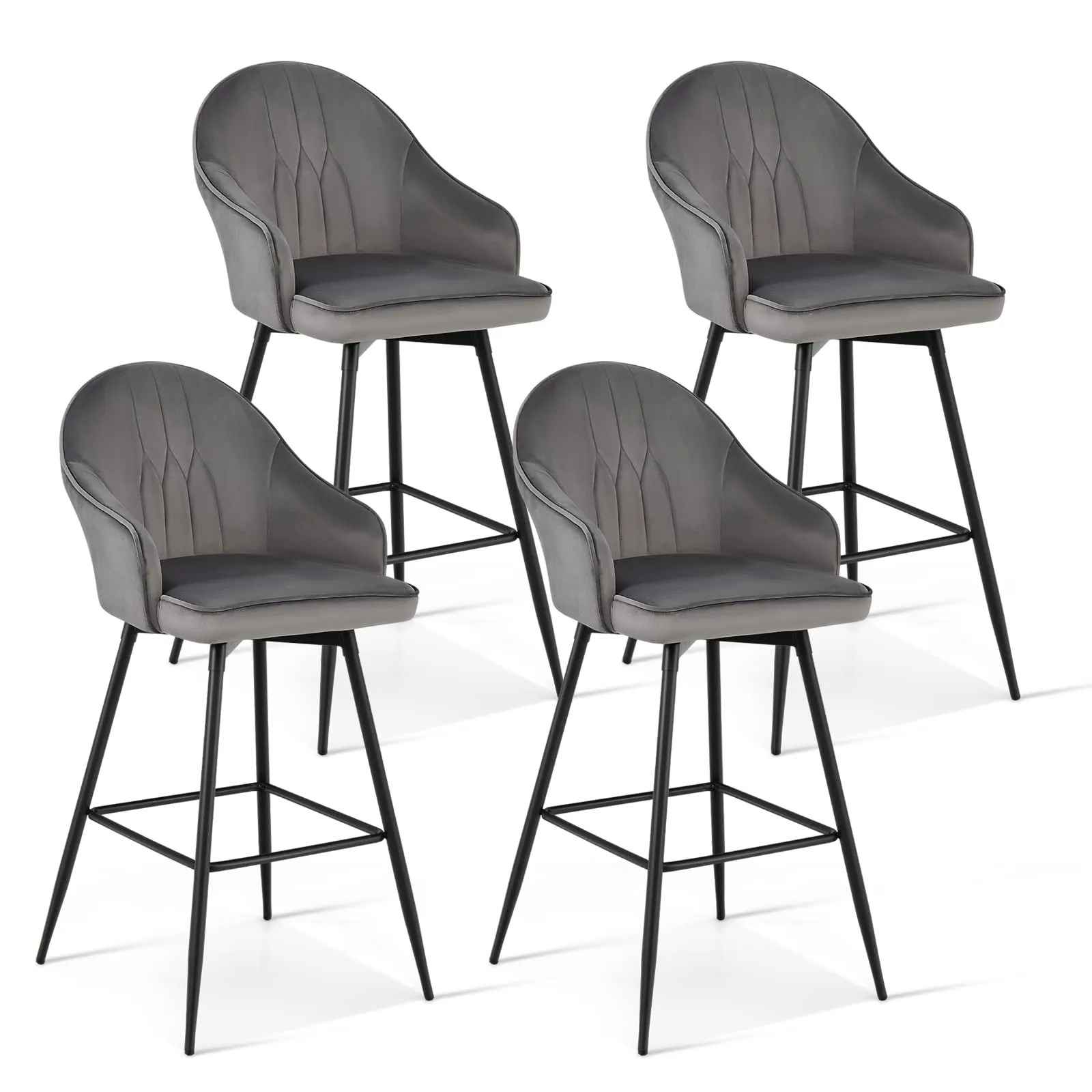 Giantex Modern Low Back Bar Chairs for Kitchen, Pub, Bistro, Grey kitchen barstool, adjustable bar stool