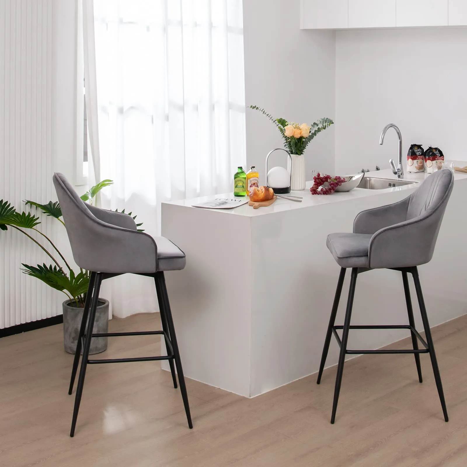 Giantex Modern Low Back Bar Chairs for Kitchen, Pub, Bistro, Grey