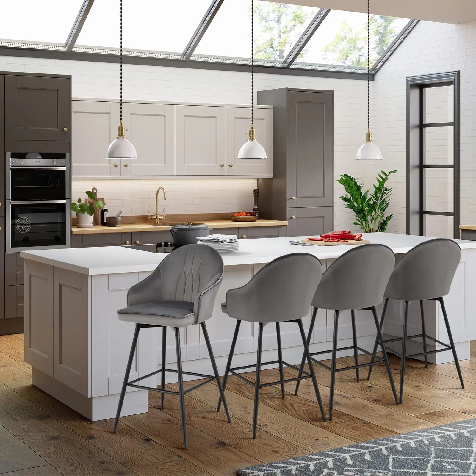 Giantex Modern Low Back Bar Chairs for Kitchen, Pub, Bistro, Grey