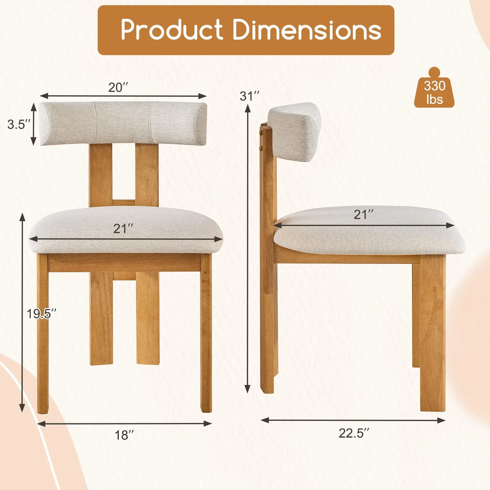 Giantex Modern Upholstered Accent Side Chairs with Curved Backrest