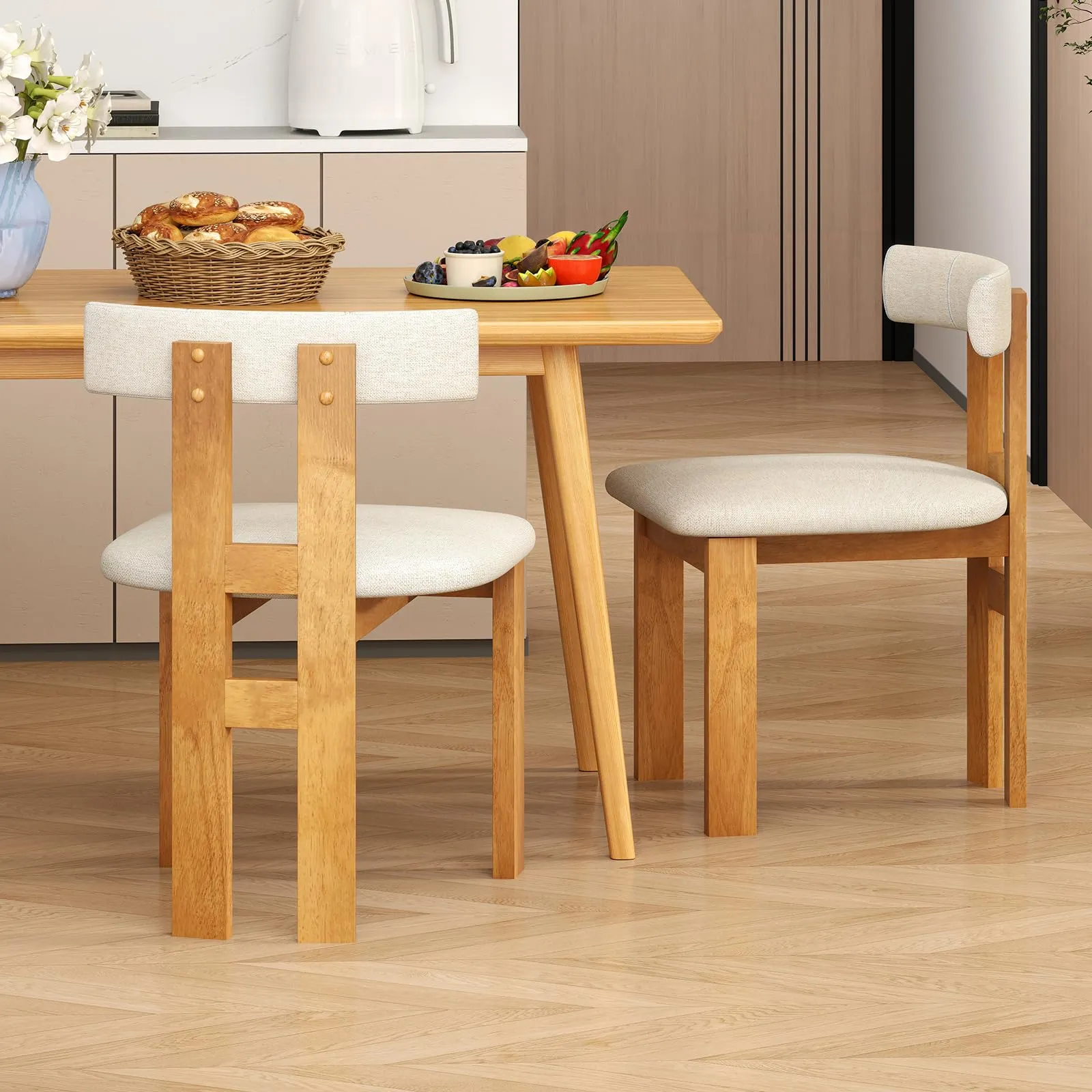 Giantex Modern Upholstered Accent Side Chairs with Curved Backrest