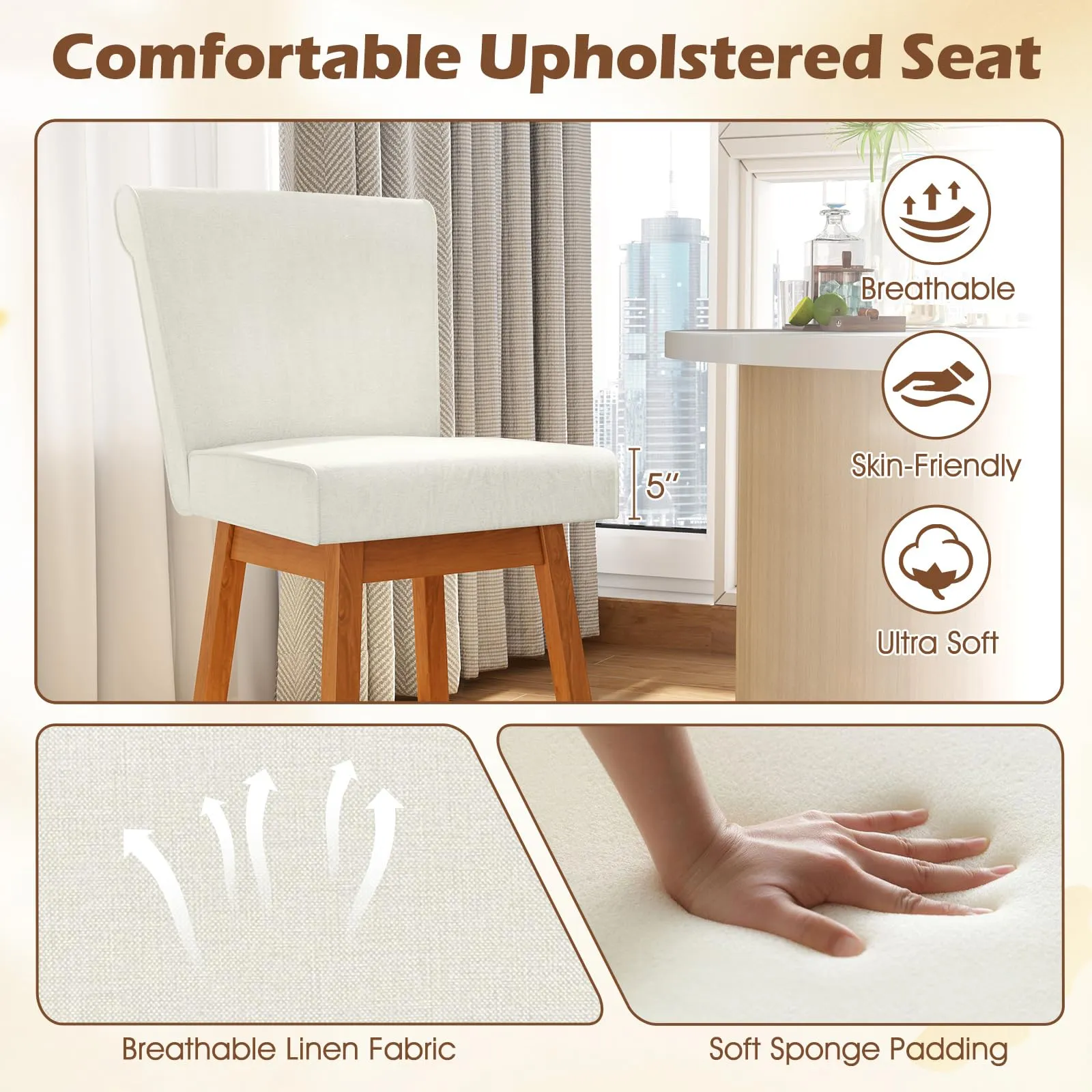 Giantex Modern Upholstered Bar Stools Set