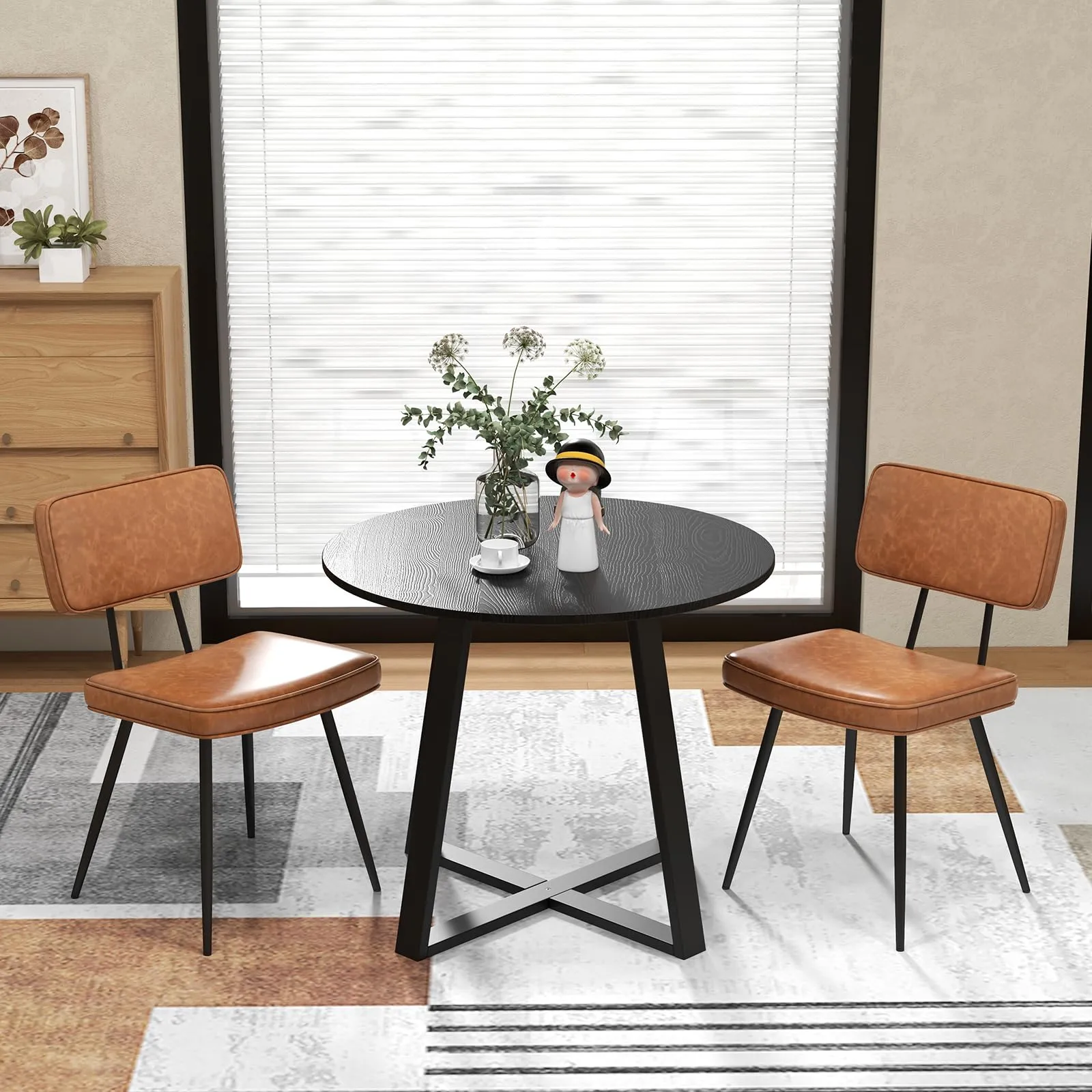 Giantex PU Leather Dining Chairs Set of 2/4, Upholstered Kitchen Chairs w/Padded Backrest & Seat, Metal Legs