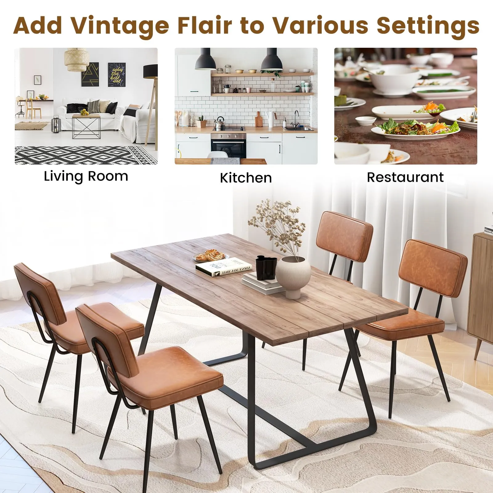 Giantex PU Leather Dining Chairs Set of 2/4, Upholstered Kitchen Chairs w/Padded Backrest & Seat, Metal Legs