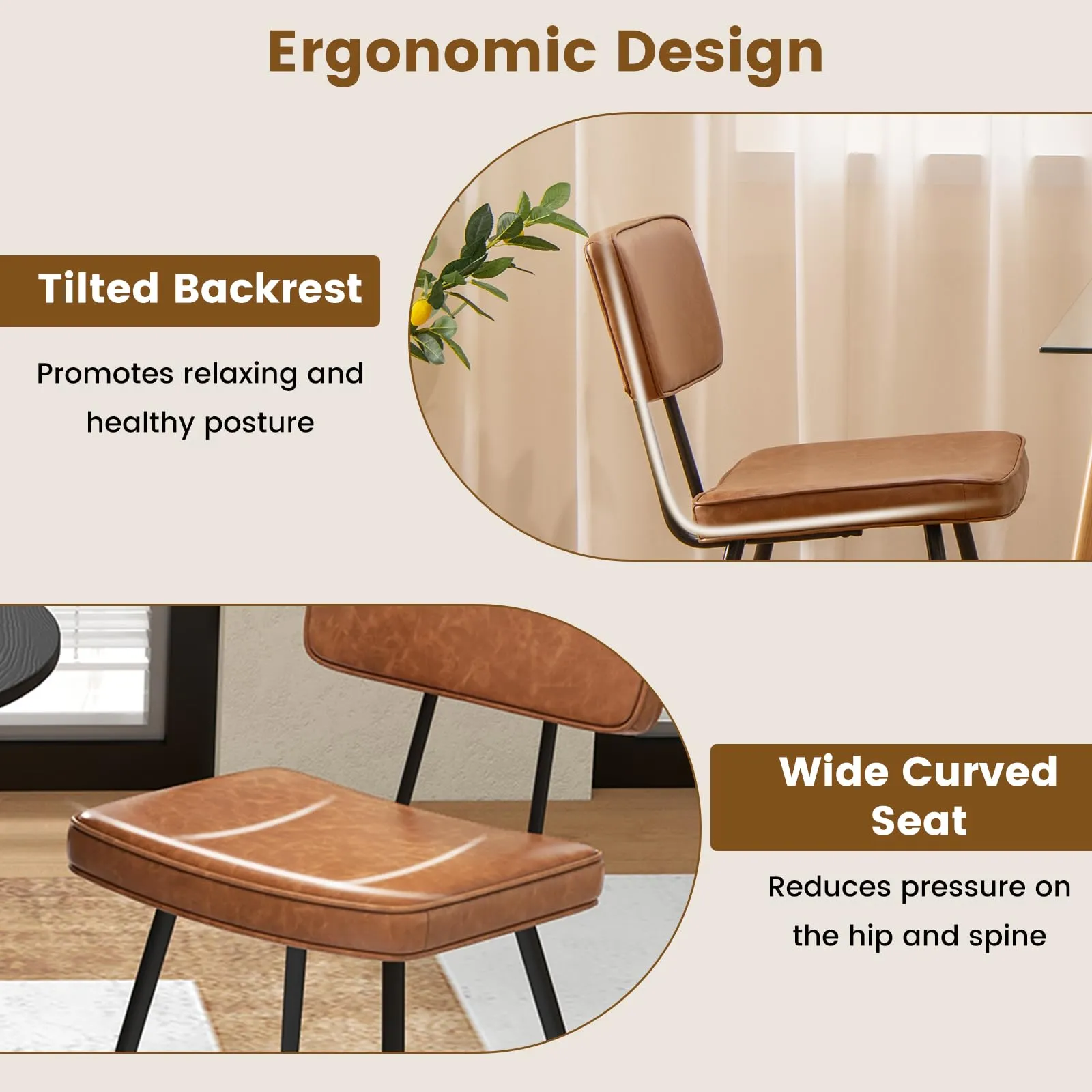 Giantex PU Leather Dining Chairs Set of 2/4, Upholstered Kitchen Chairs w/Padded Backrest & Seat, Metal Legs