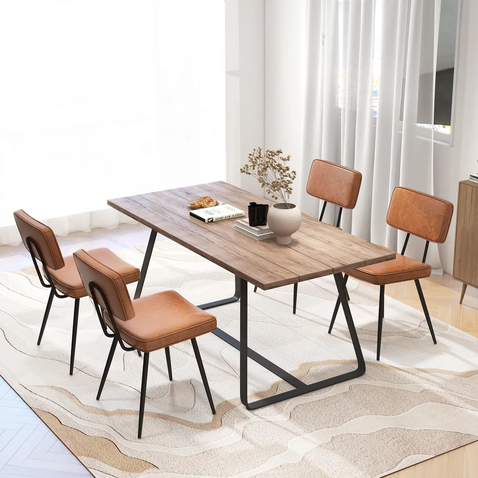 Giantex PU Leather Dining Chairs Set of 2/4, Upholstered Kitchen Chairs w/Padded Backrest & Seat, Metal Legs