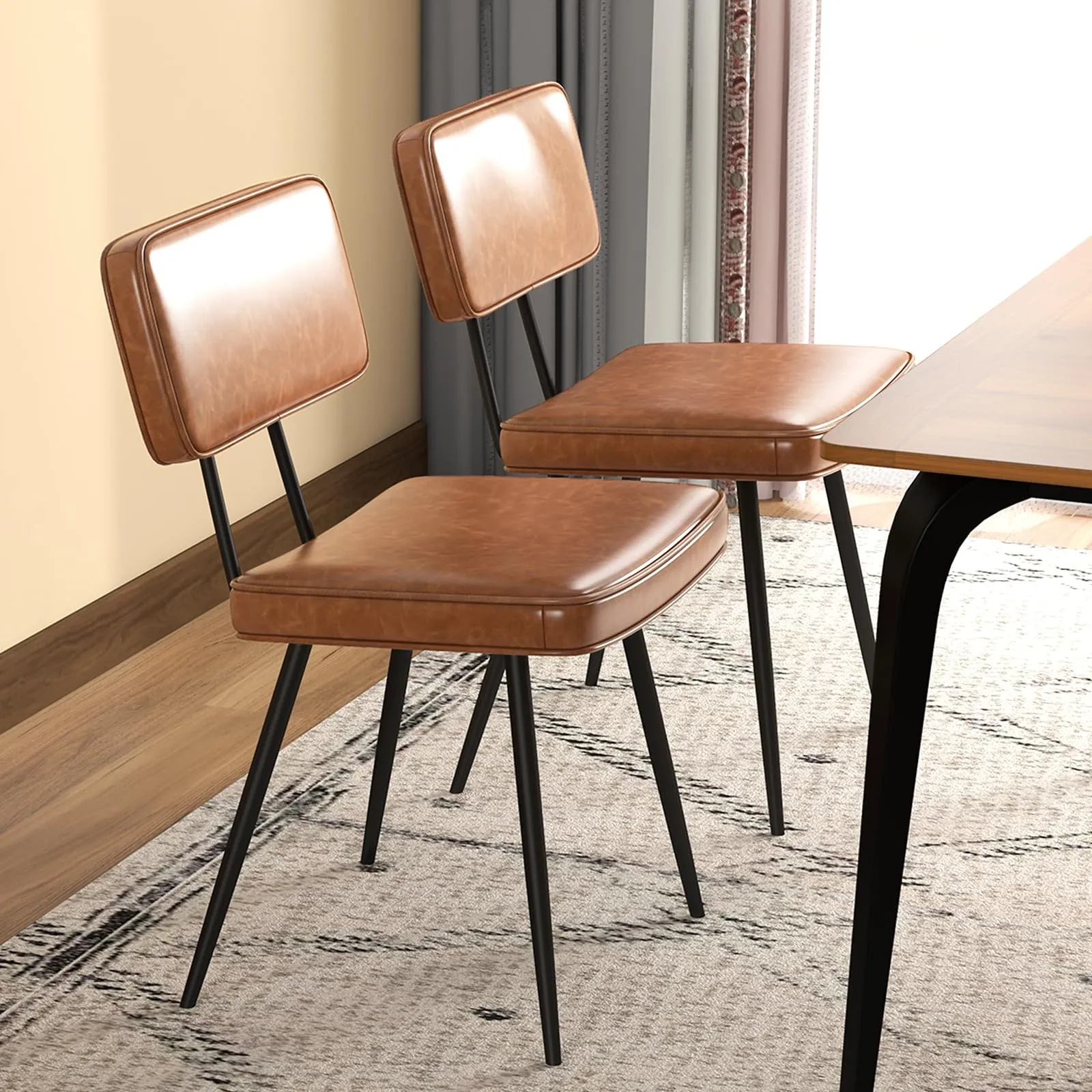 Giantex PU Leather Dining Chairs Set of 2/4, Upholstered Kitchen Chairs w/Padded Backrest & Seat, Metal Legs