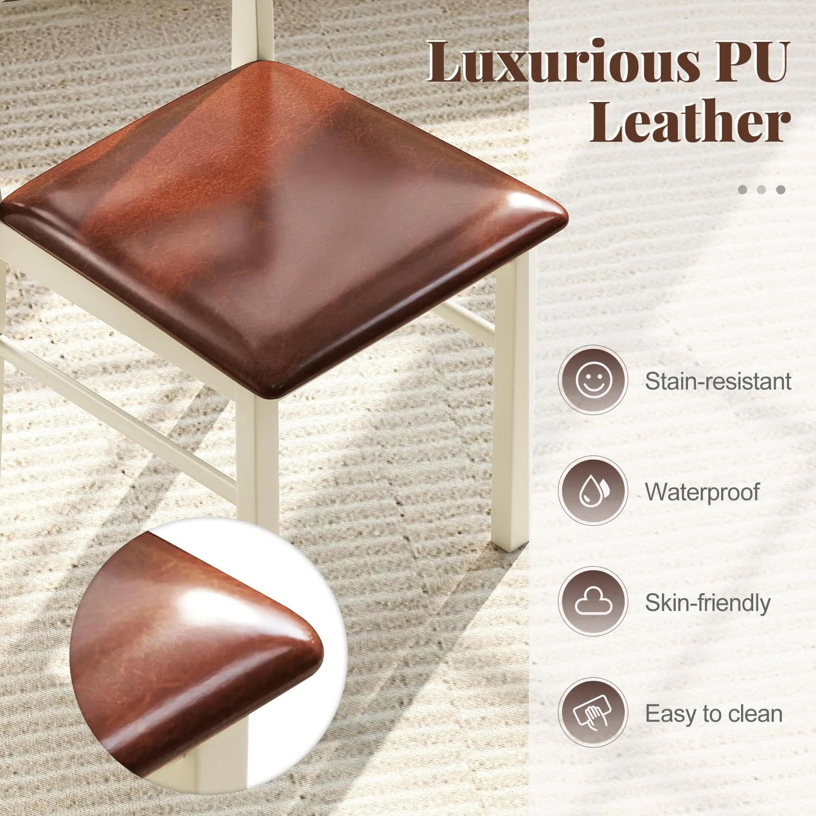 Giantex PU Leather Upholstered Kitchen Chair with Rubber Wood Frame