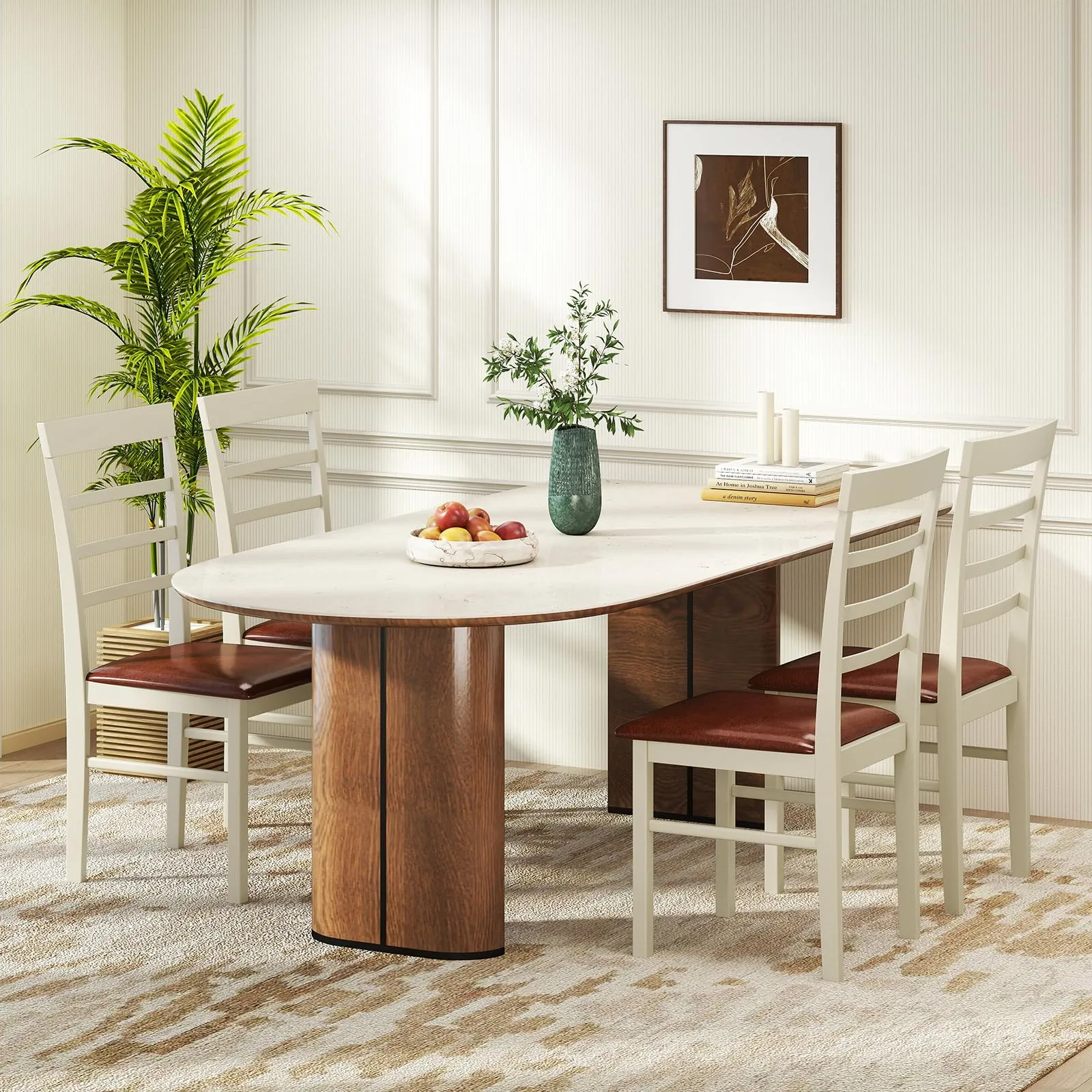 Giantex PU Leather Upholstered Kitchen Chair with Rubber Wood Frame