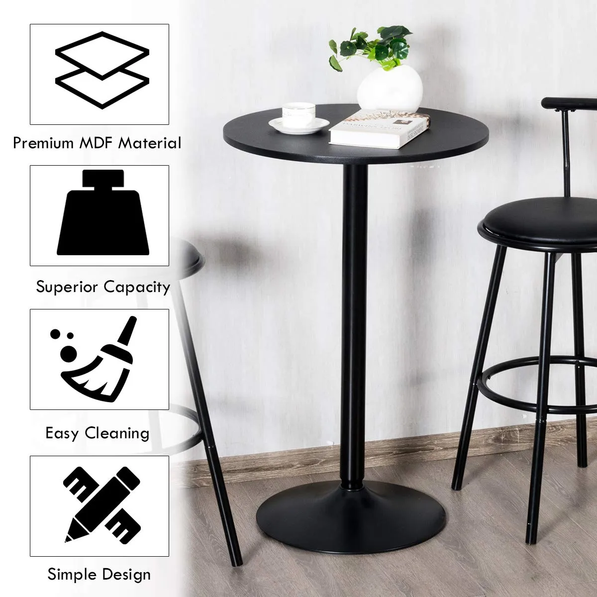 Giantex Pub Bar Table 24-Inch Round Top 40-Inch Height Modern Style