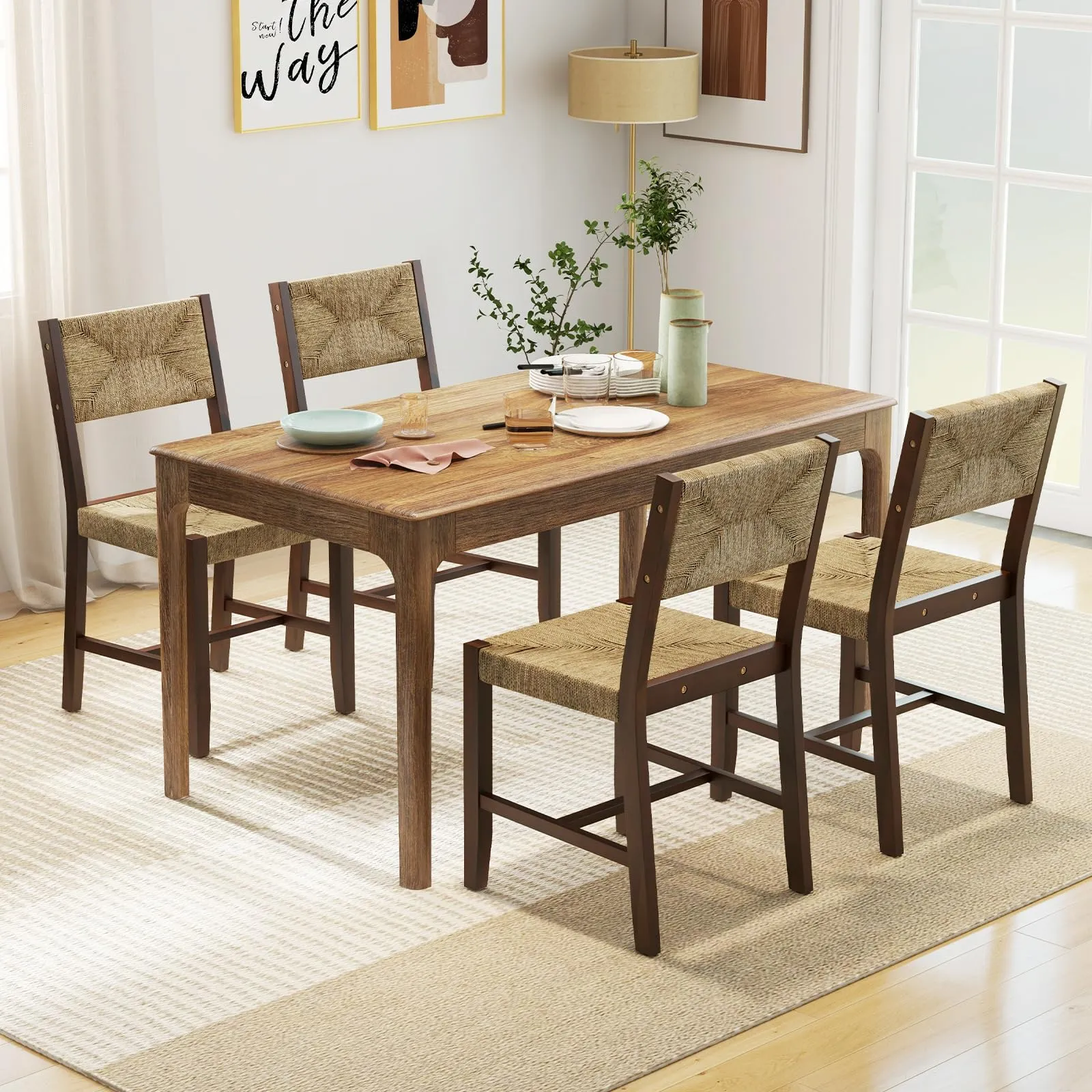 Giantex Rattan Dining Chair, Farmhouse Cane Side Chairs