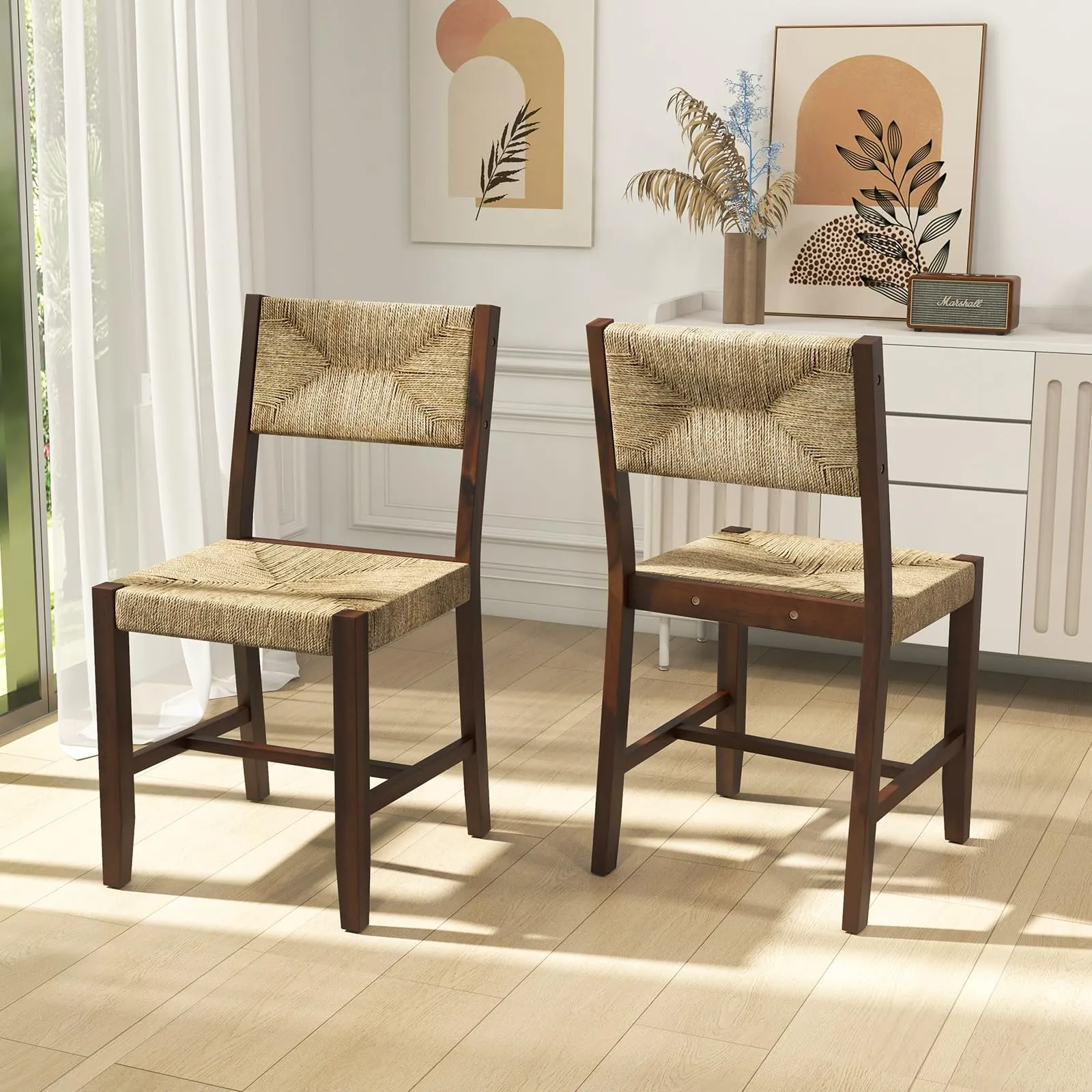 Giantex Rattan Dining Chair, Farmhouse Cane Side Chairs