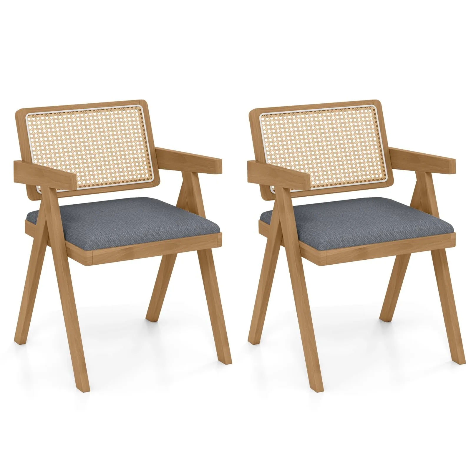 Giantex Rattan Dining Chairs, Leathaire Kitchen Chairs w/Armrests & Padded Cushion set of dining chairs, wooden chairs