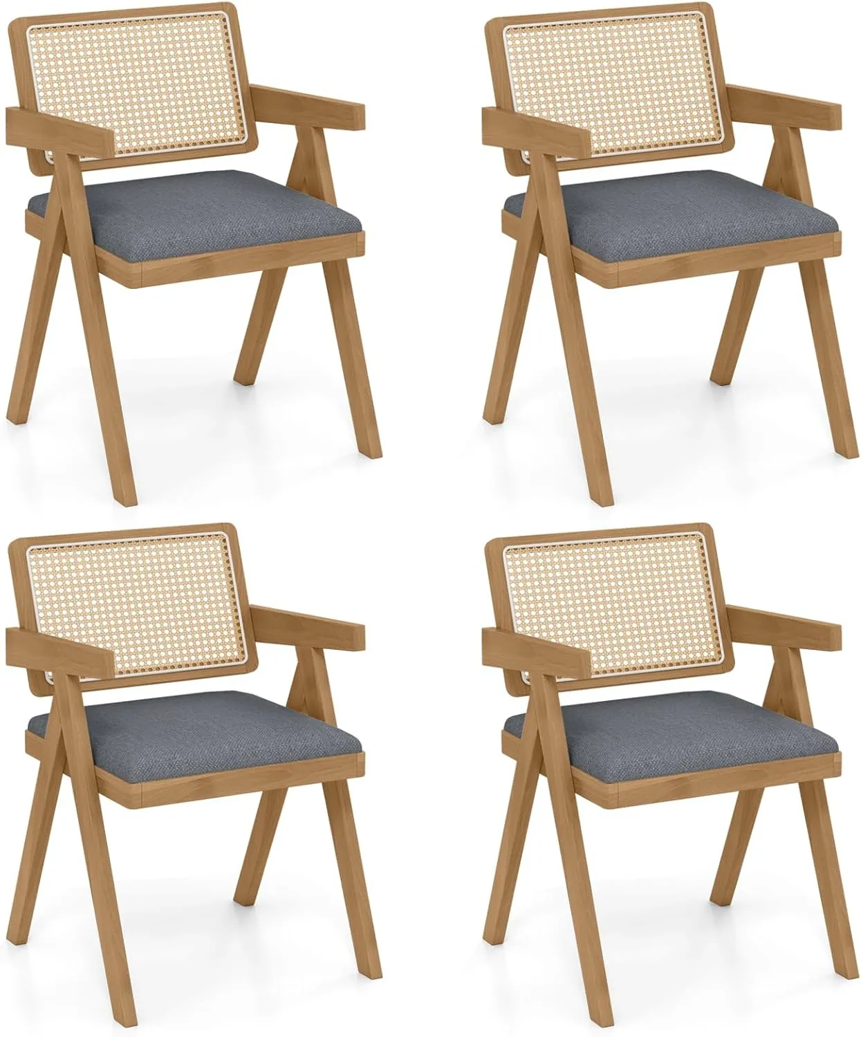 Giantex Rattan Dining Chairs, Leathaire Kitchen Chairs w/Armrests & Padded Cushion